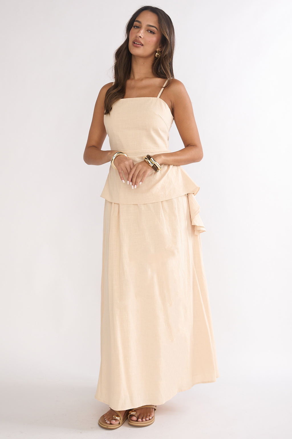 Riviera Romance Pleat Maxi Skirt Cream by Selfie Leslie Australia