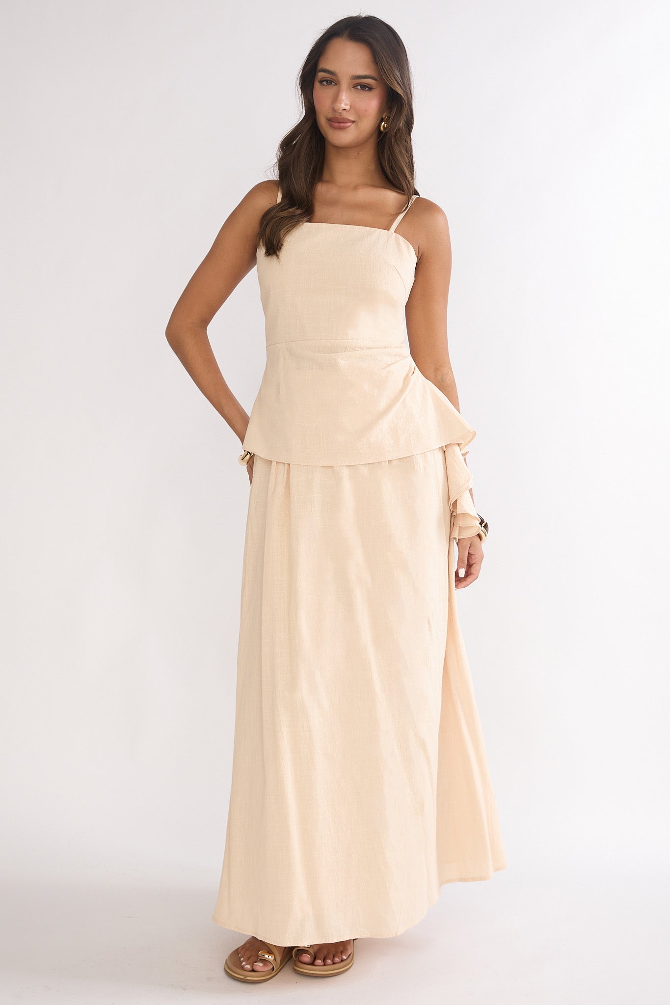 Riviera Romance Pleat Maxi Skirt Cream by Selfie Leslie Australia