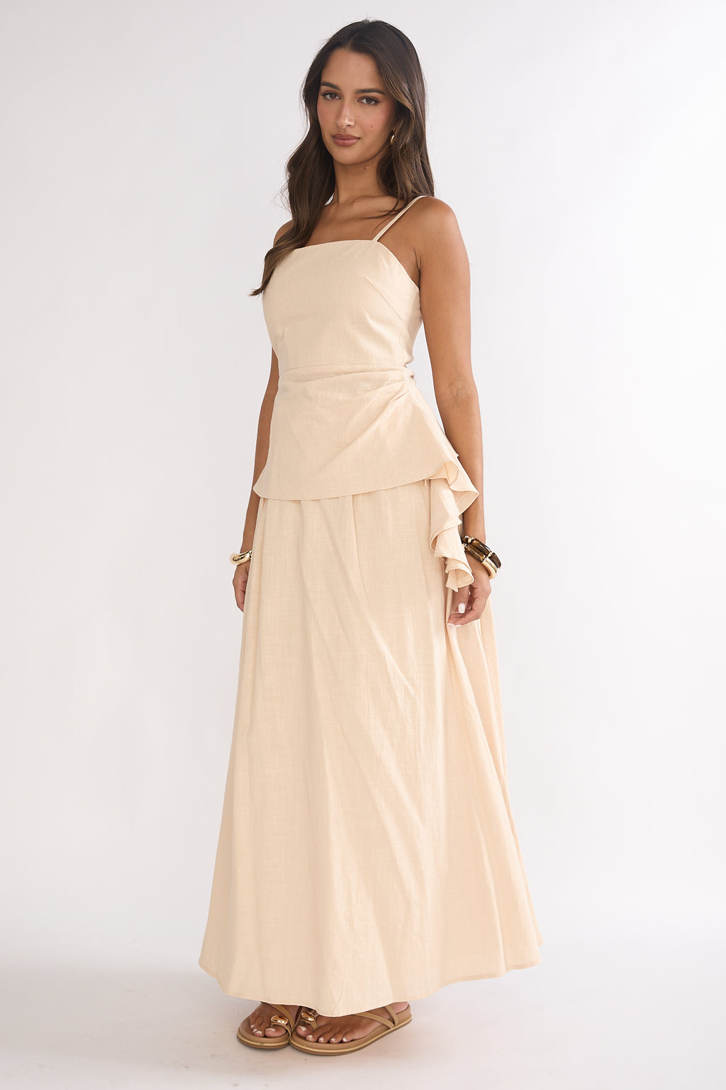 Riviera Romance Pleat Maxi Skirt Cream by Selfie Leslie Australia