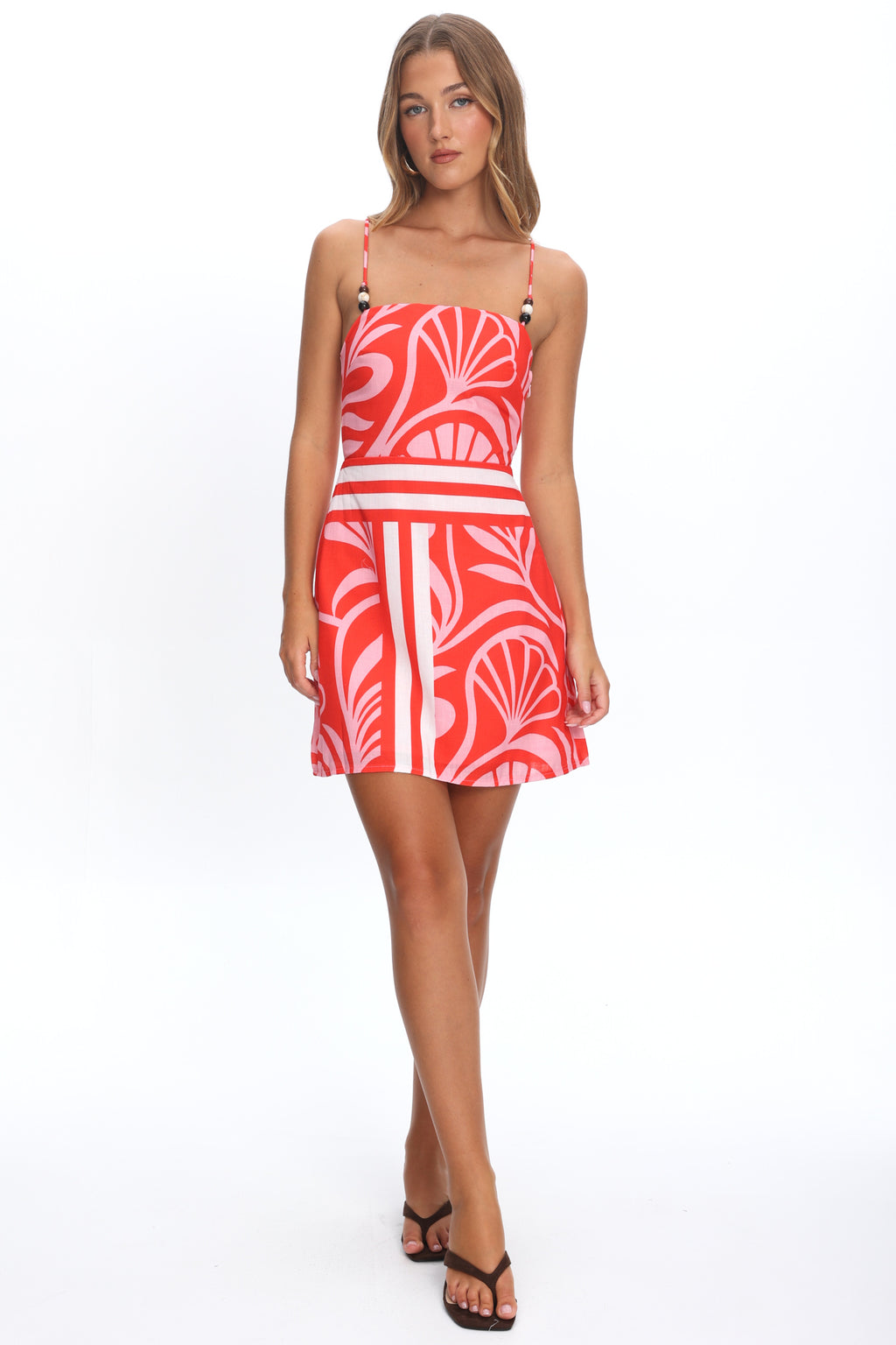 Jessamina Bead Strap Mini Dress Print Red by Selfie Leslie Australia