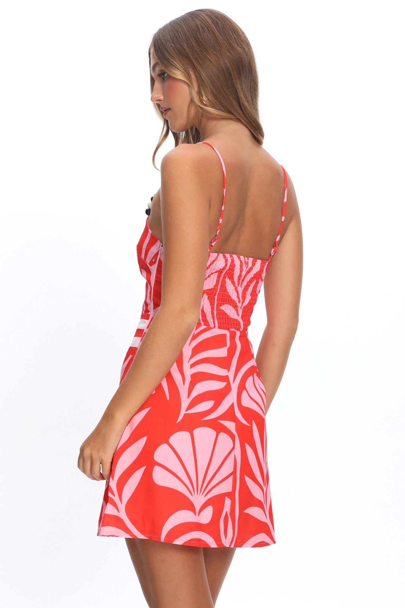 Jessamina Bead Strap Mini Dress Print Red by Selfie Leslie Australia