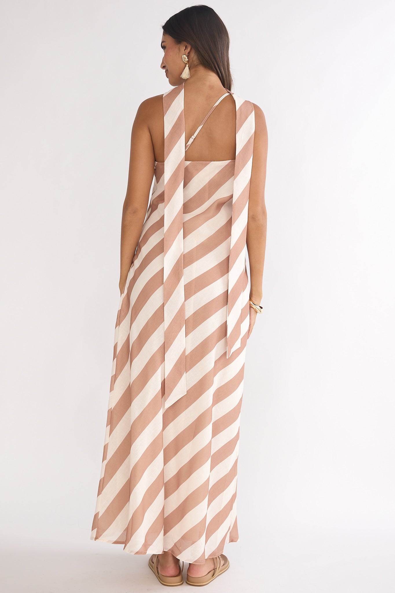 Mirona One Shoulder Scarf Maxi Dress Stripe Camel by Selfie Leslie Australia
