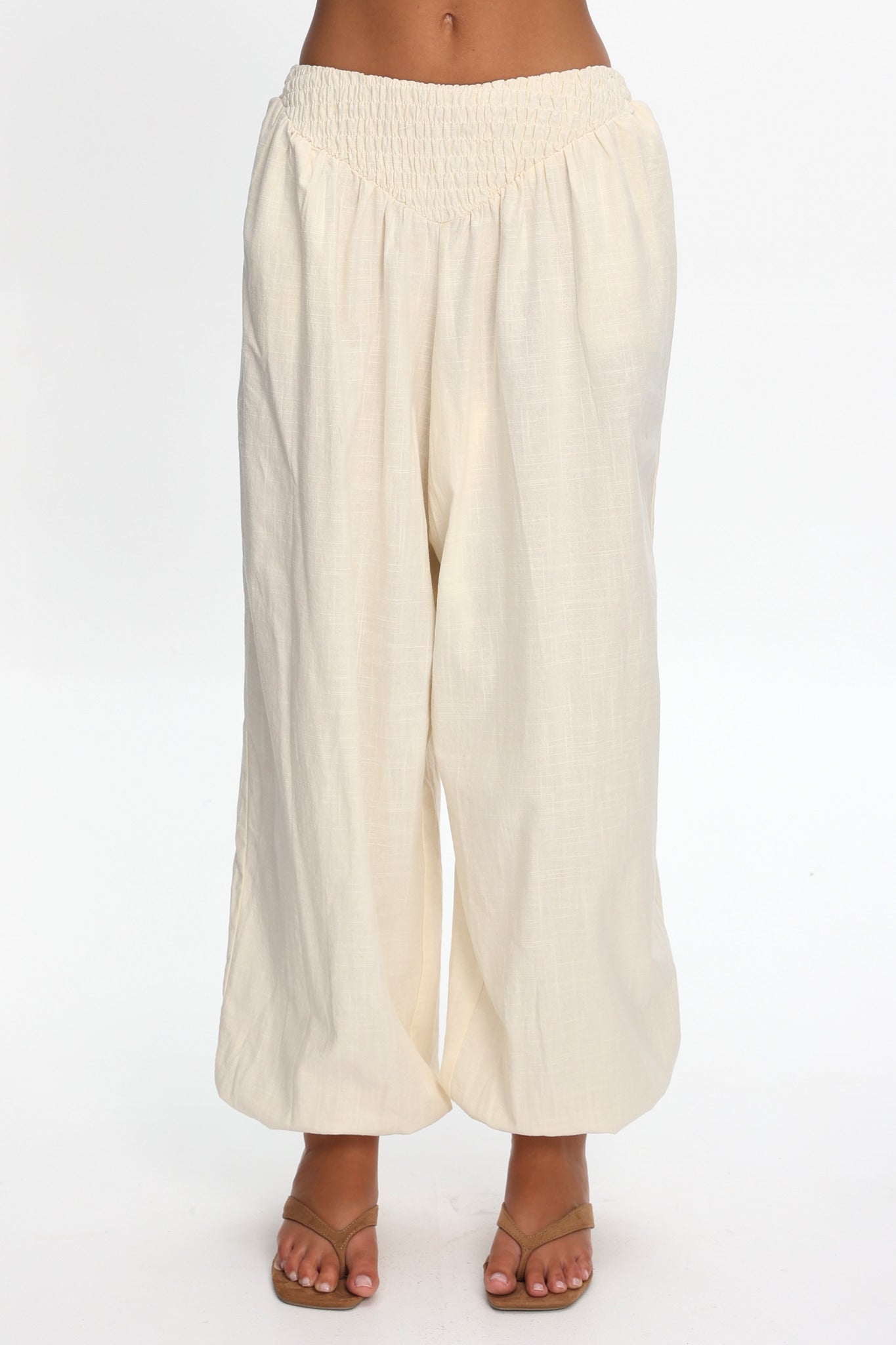 Norina Shirred Waist Pants Cream by Selfie Leslie Australia