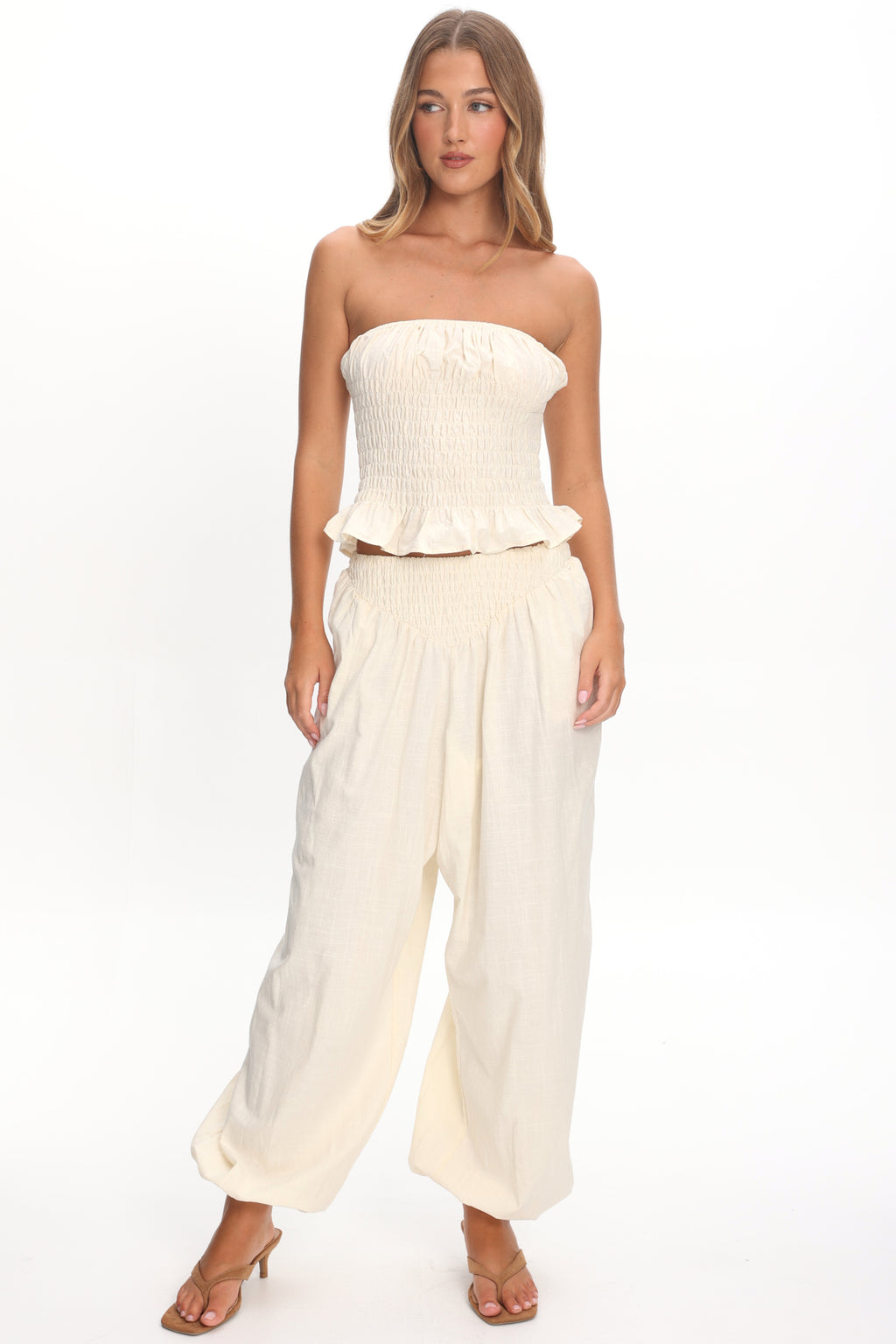 Norina Shirred Waist Pants Cream by Selfie Leslie Australia