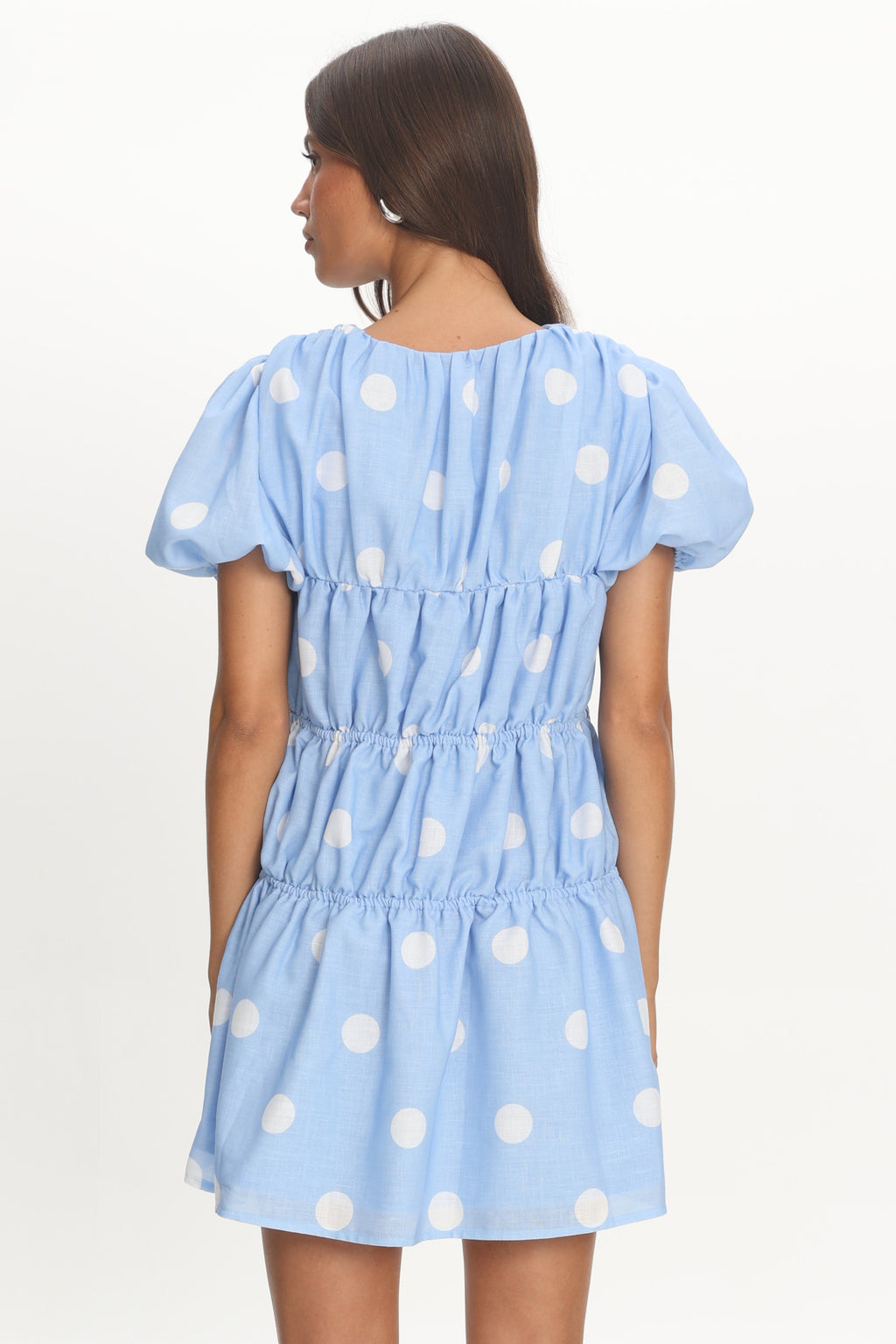Antibes Tie Front Puff Sleeve Mini Dress Light Blue by Selfie Leslie Australia
