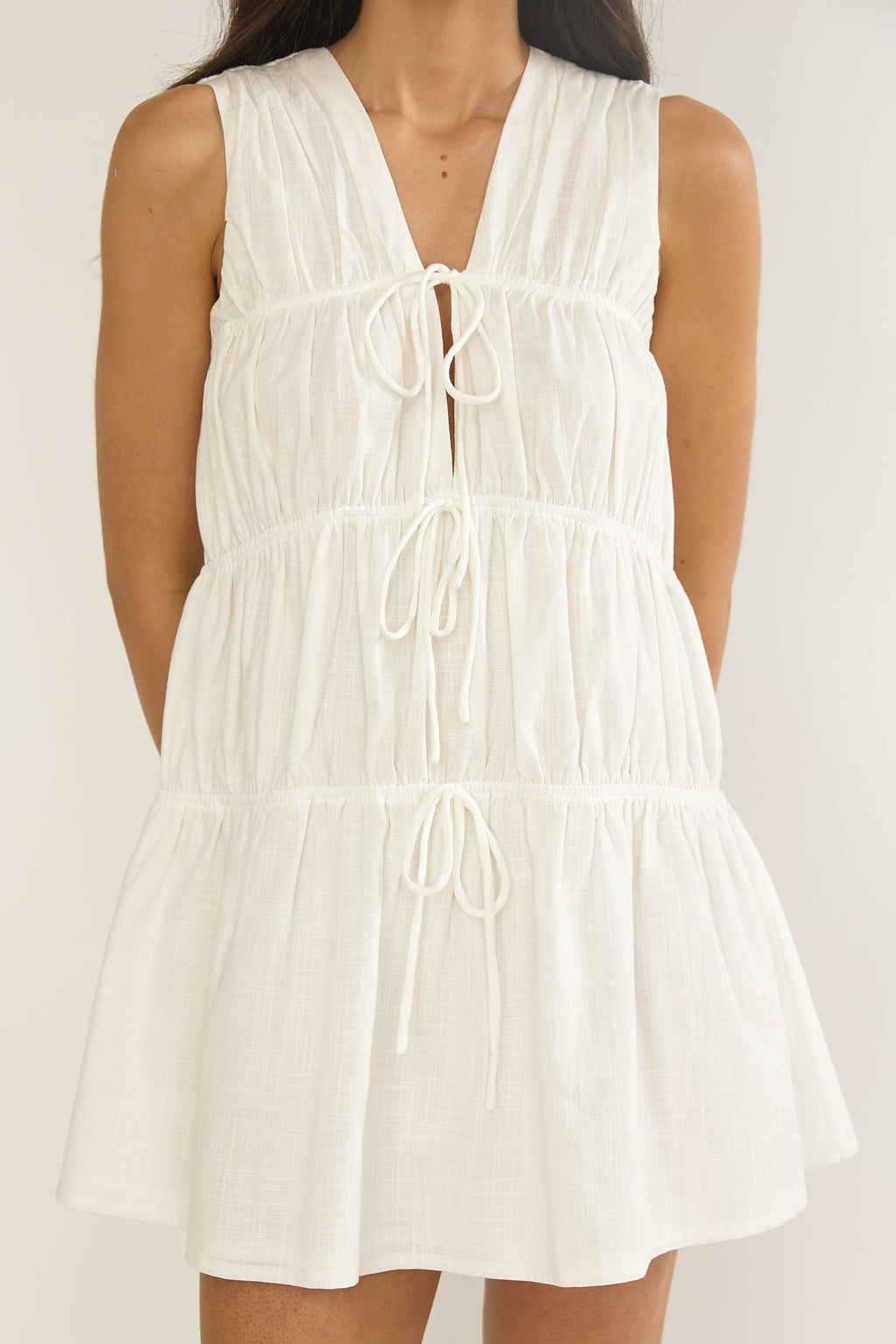 Antibes Tie Front Mini Dress White by Selfie Leslie Australia