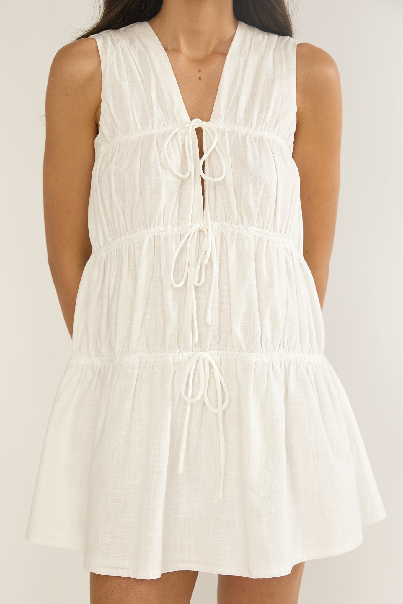 Antibes Tie Front Mini Dress White by Selfie Leslie Australia
