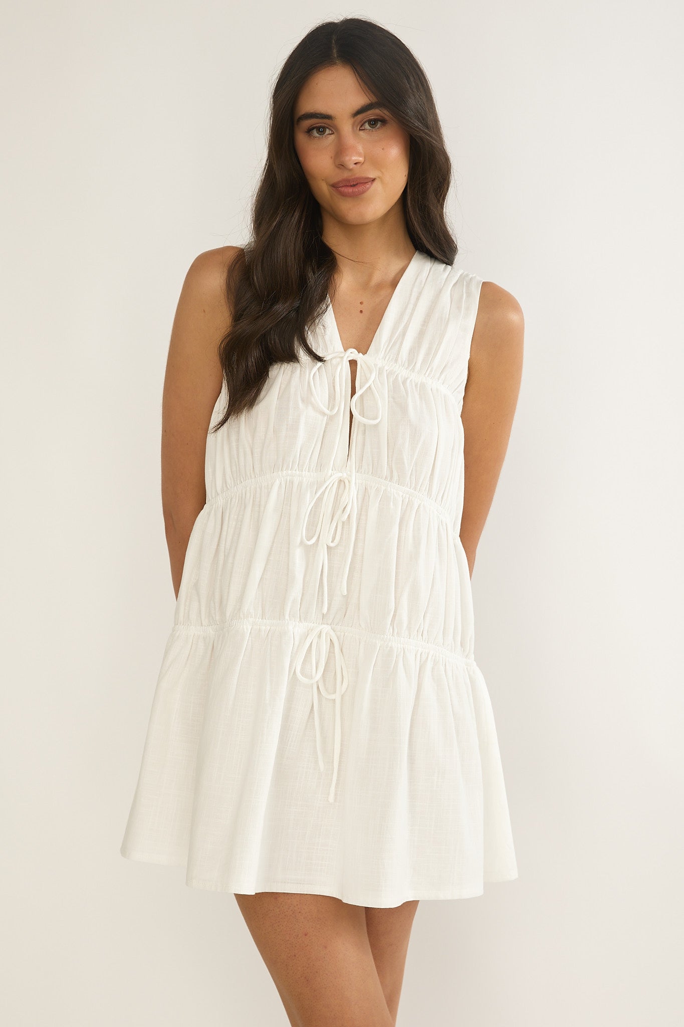 Antibes Tie Front Mini Dress White by Selfie Leslie Australia