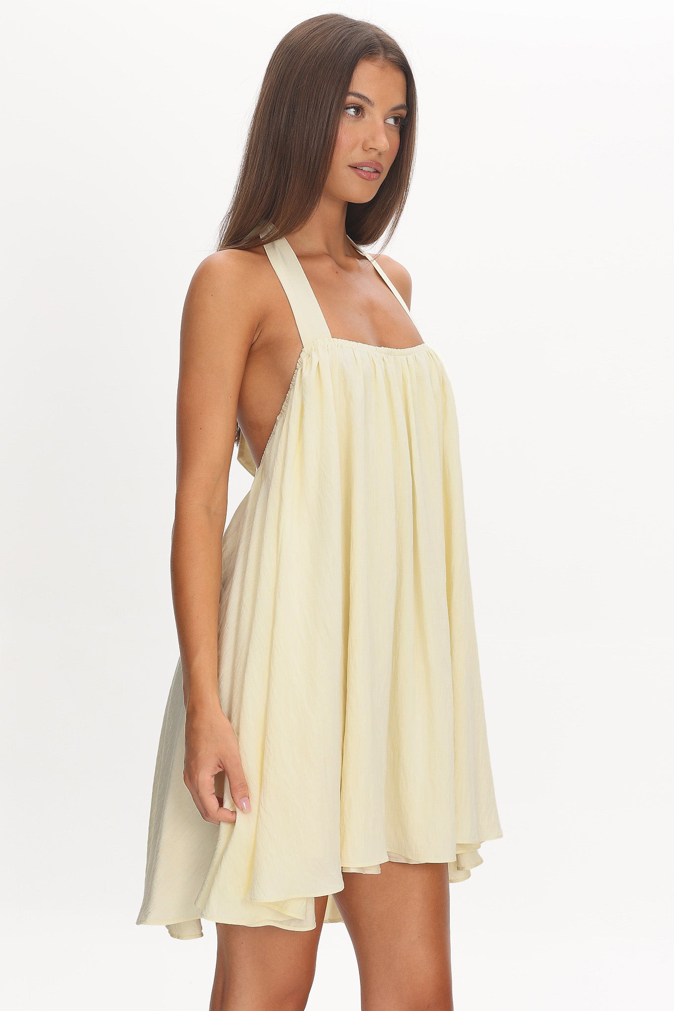 Song and Dance Halter Mini Dress Butter