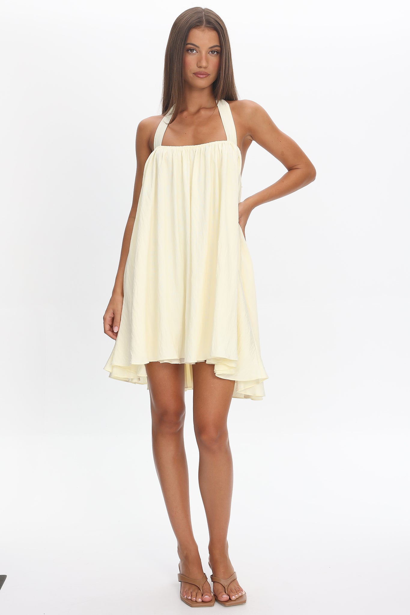 Song and Dance Halter Mini Dress Butter