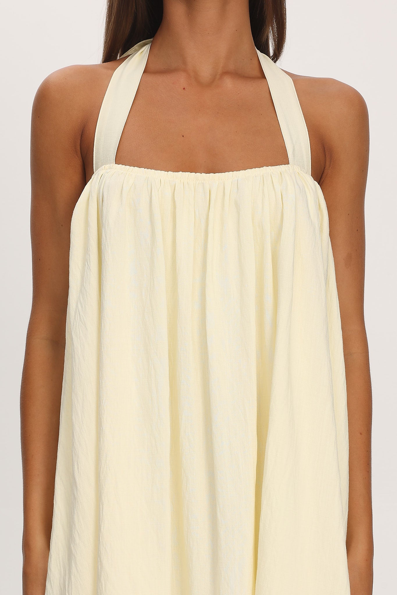 Song and Dance Halter Mini Dress Butter