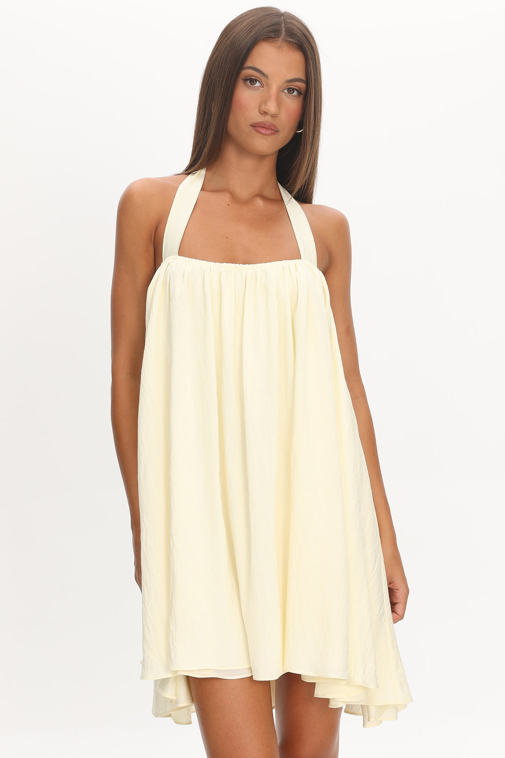 Song and Dance Halter Mini Dress Butter