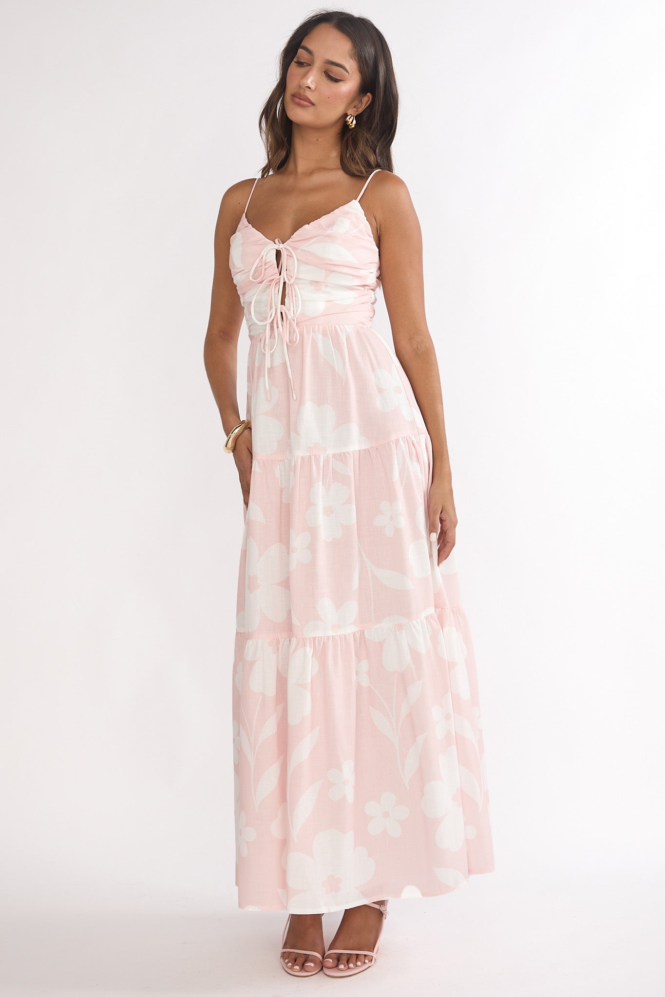 Darelle Tied Bodice Maxi Dress Floral Pink by Selfie Leslie Australia