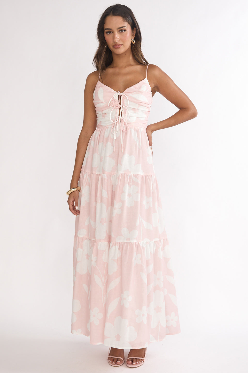 Darelle Tied Bodice Maxi Dress Floral Pink by Selfie Leslie Australia