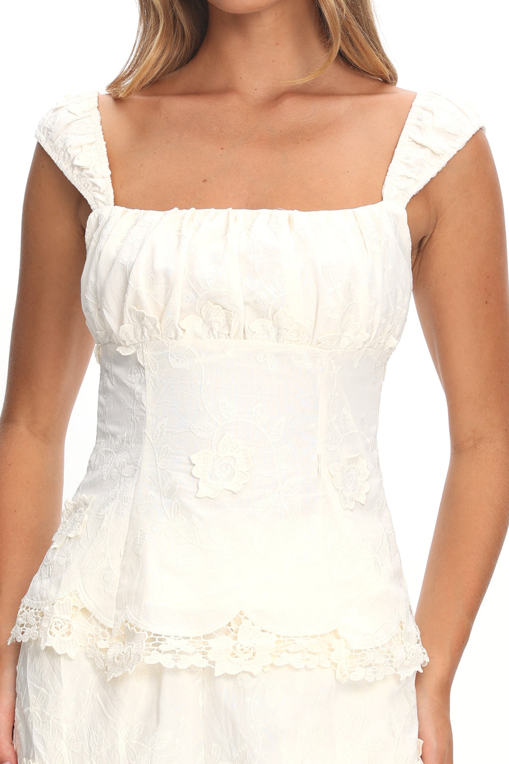 Tarelle Gathered Bust Top Cream by Selfie Leslie Australia