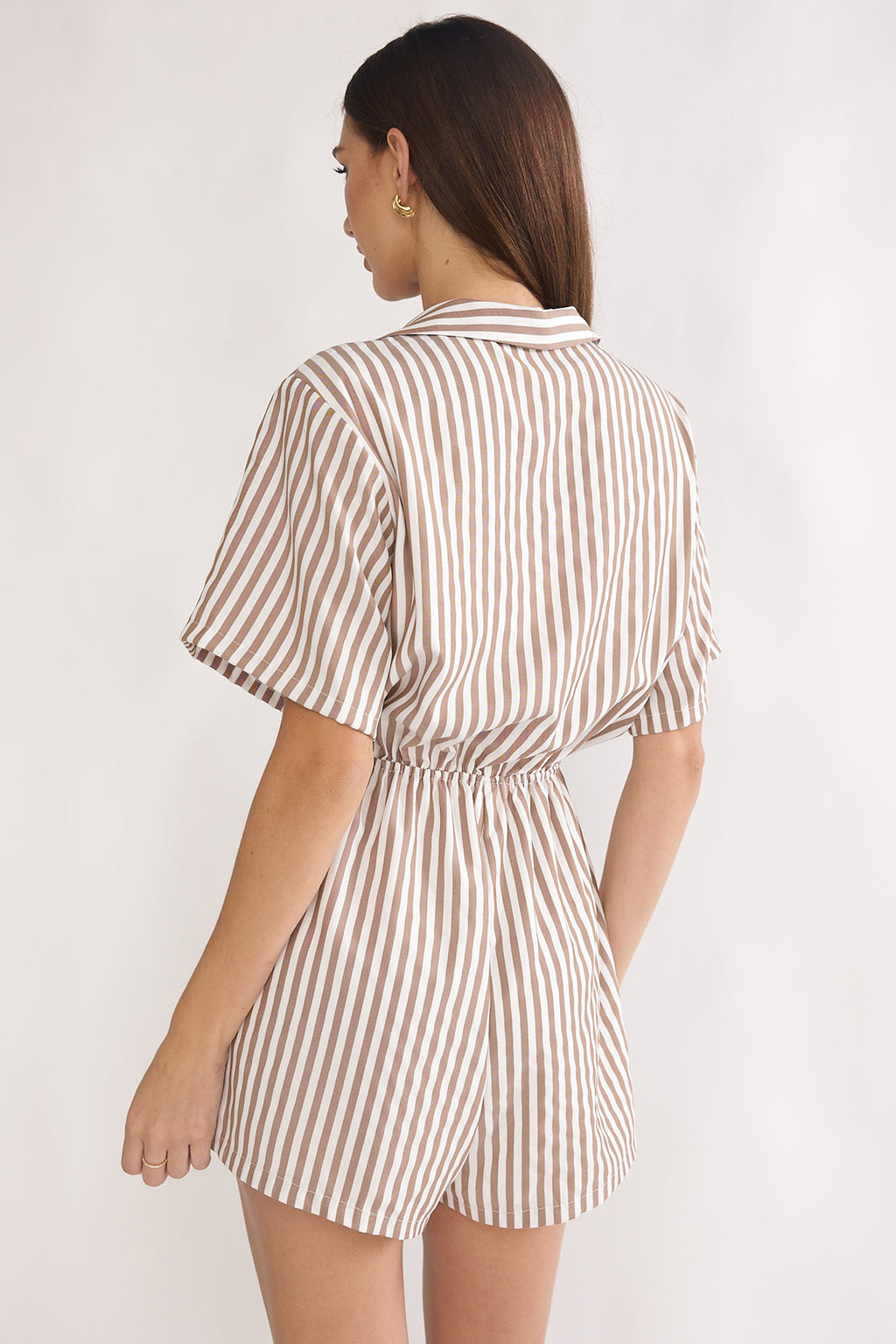 Devon Tie Front Romper Stripe Chocolate by Selfie Leslie Australia