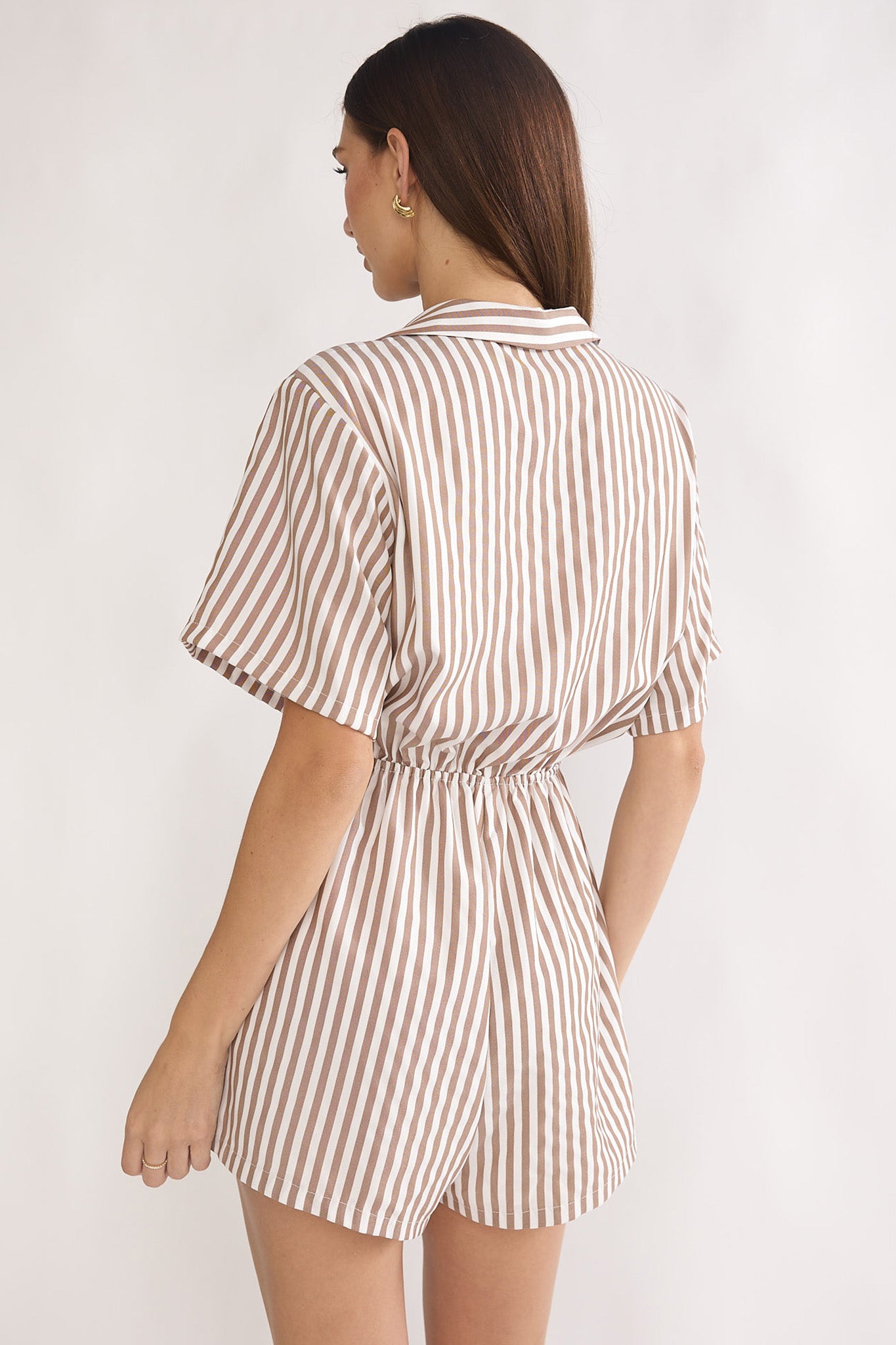 Devon Tie Front Romper Stripe Chocolate by Selfie Leslie Australia