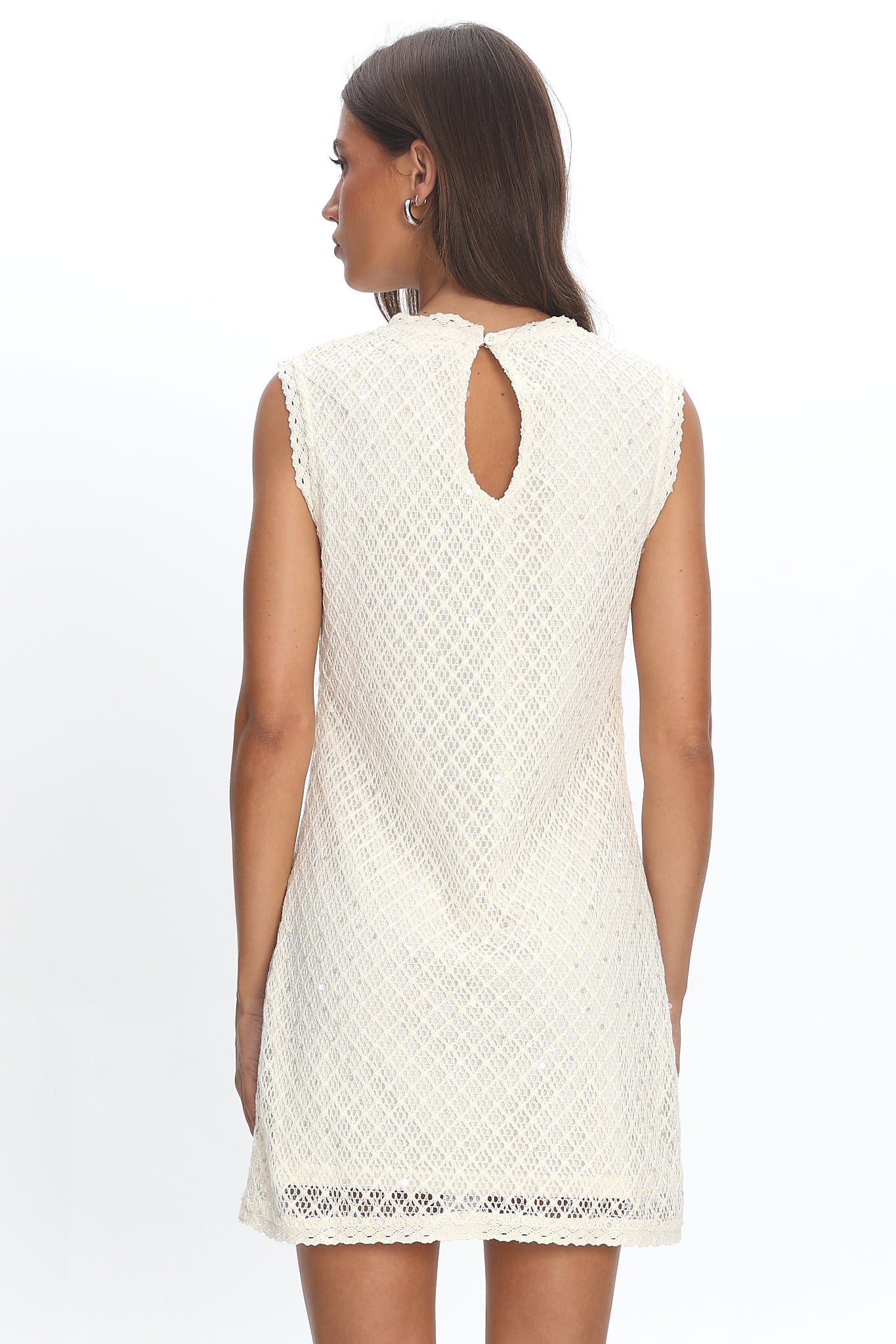 Alvena Crochet Lace Shift Dress Sequin White by Selfie Leslie Australia