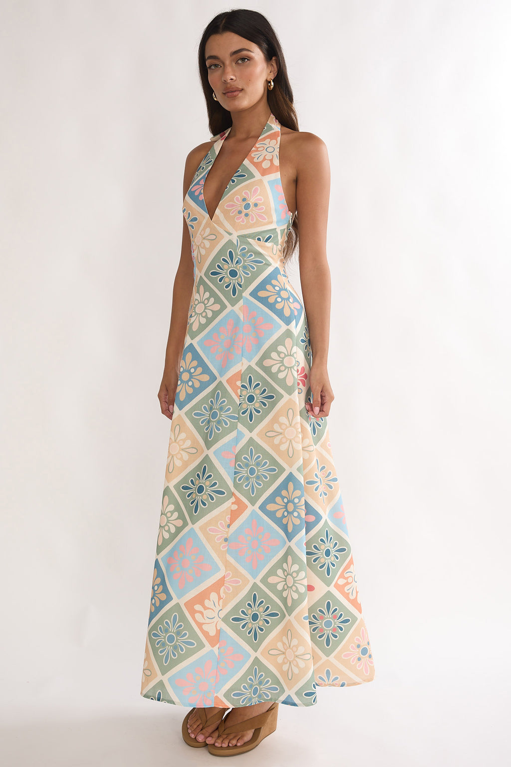 Nolara A-Line Halterneck Maxi Dress Green Multi by Selfie Leslie Australia