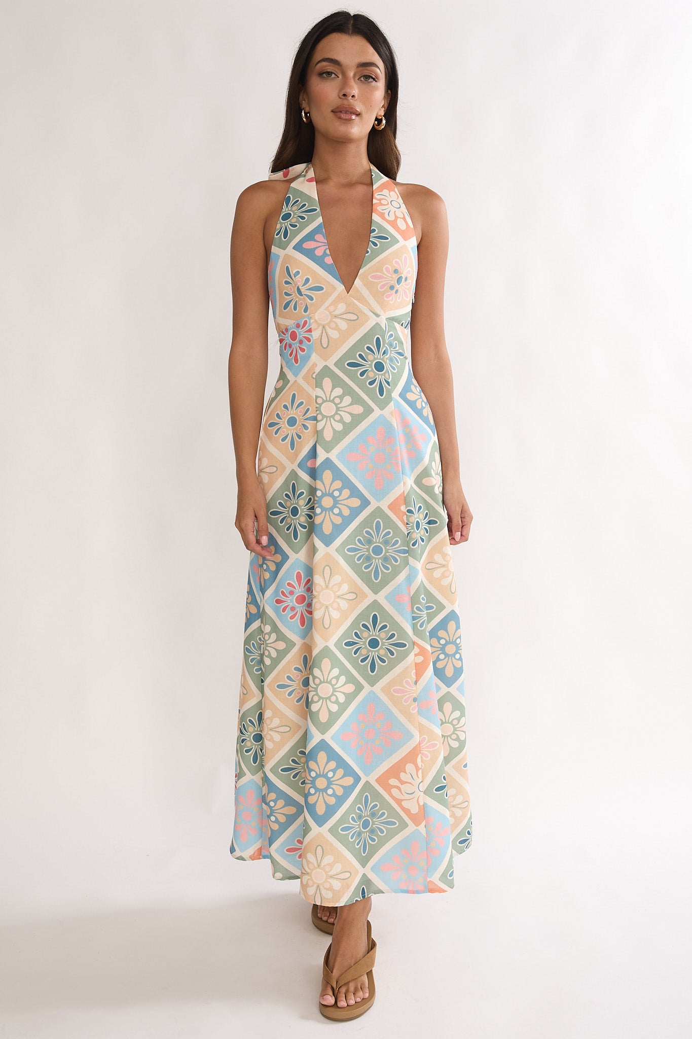 Nolara A-Line Halterneck Maxi Dress Green Multi by Selfie Leslie Australia