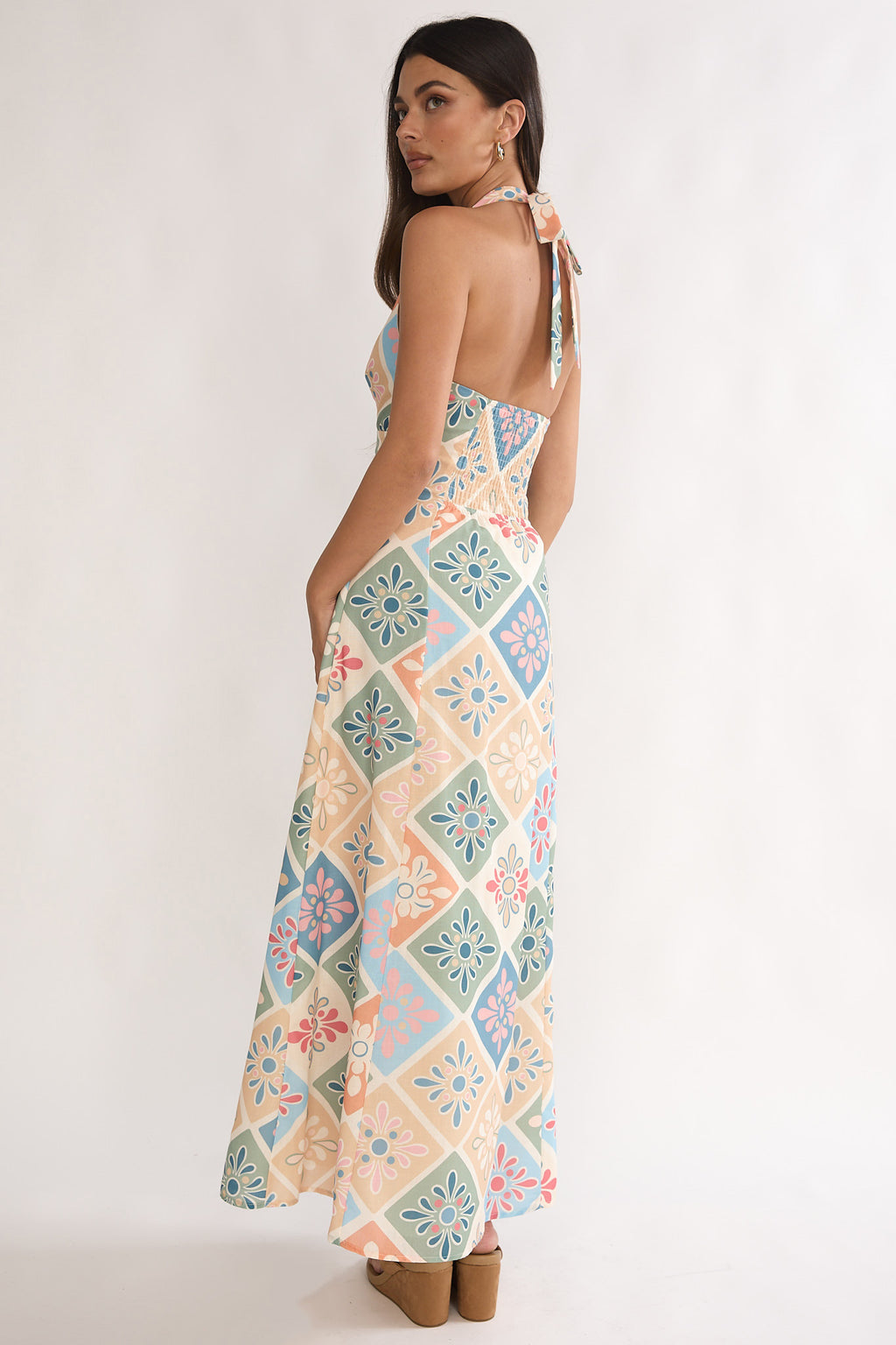 Nolara A-Line Halterneck Maxi Dress Green Multi by Selfie Leslie Australia