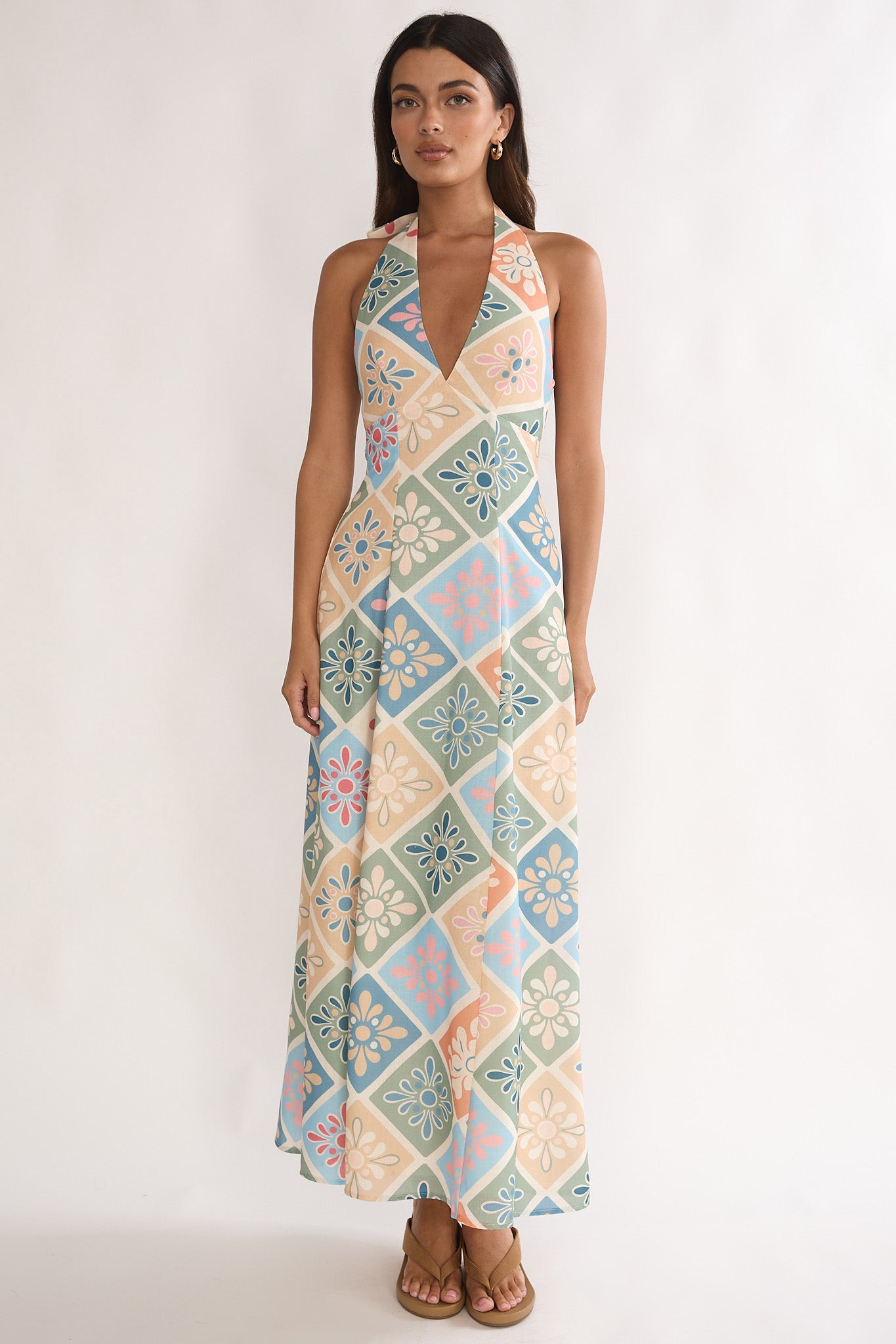 Nolara A-Line Halterneck Maxi Dress Green Multi by Selfie Leslie Australia