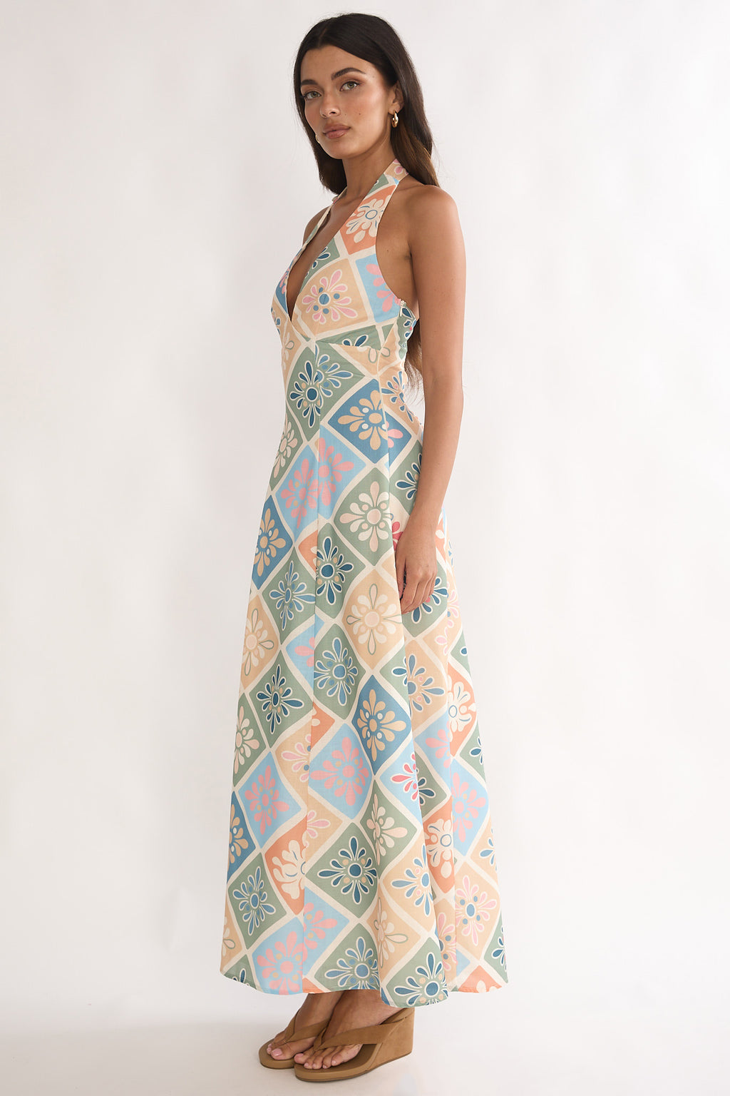 Nolara A-Line Halterneck Maxi Dress Green Multi by Selfie Leslie Australia