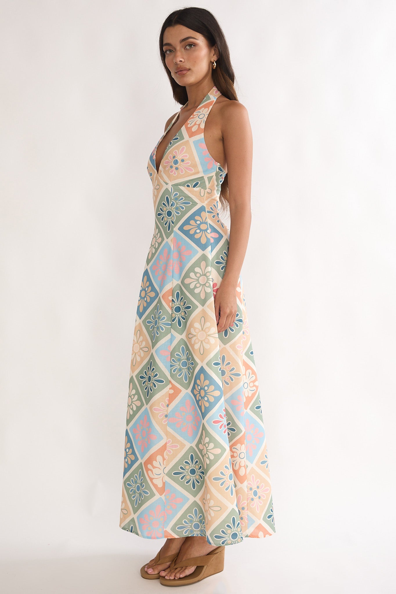 Nolara A-Line Halterneck Maxi Dress Green Multi by Selfie Leslie Australia