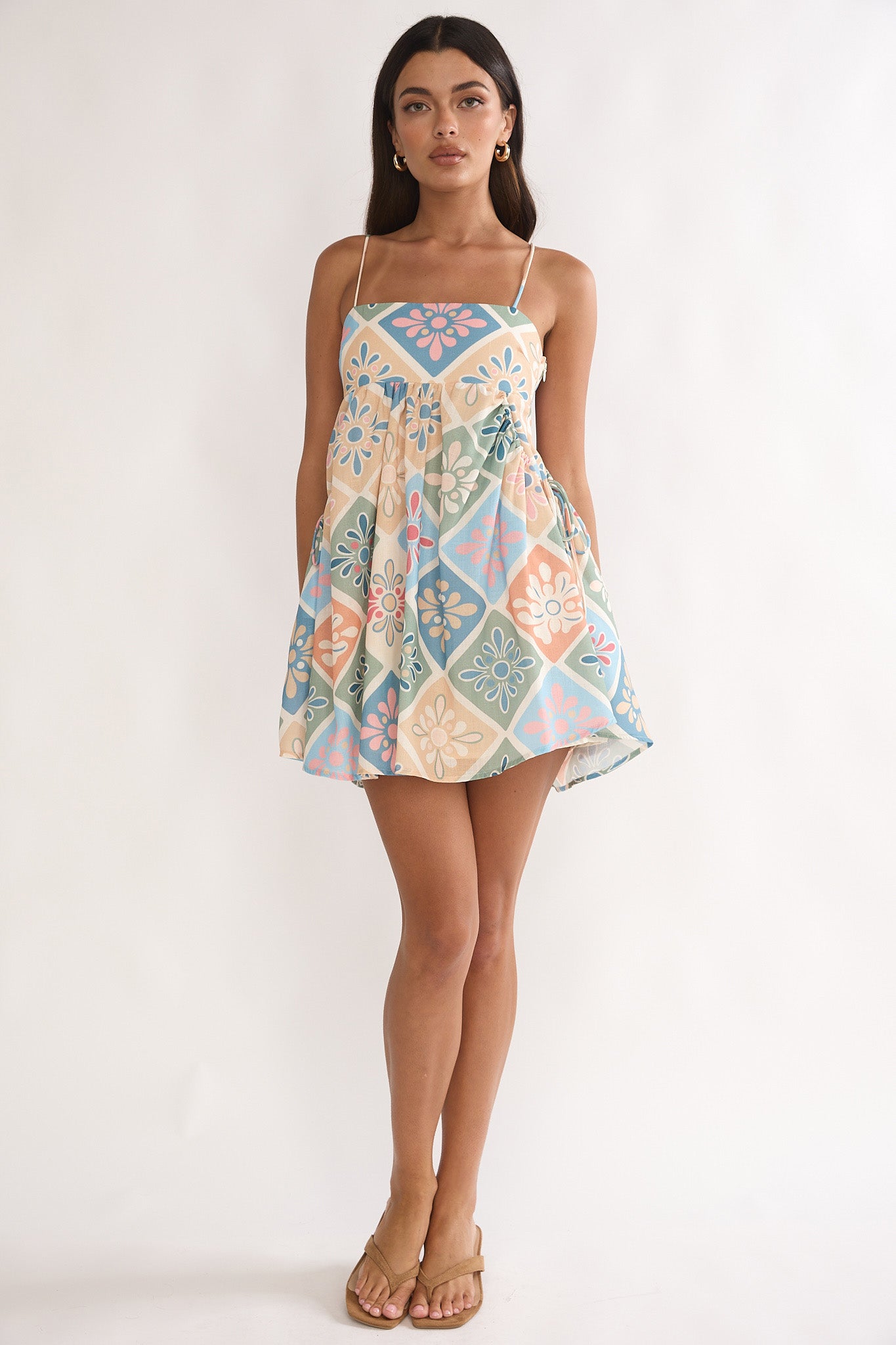 Terenza Tied Back Baby Doll Mini Dress Green Multi by Selfie Leslie Australia