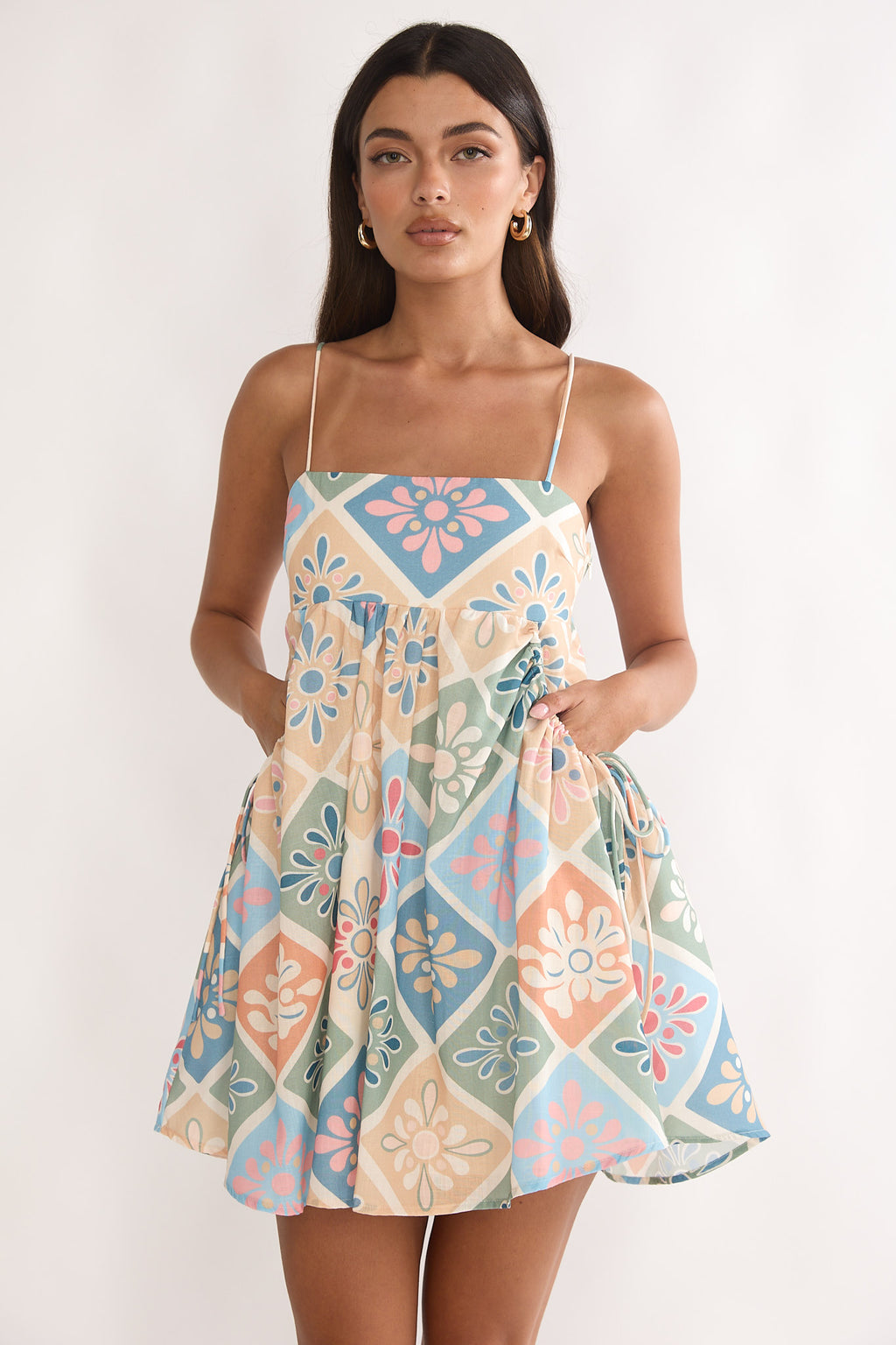Terenza Tied Back Baby Doll Mini Dress Green Multi by Selfie Leslie Australia