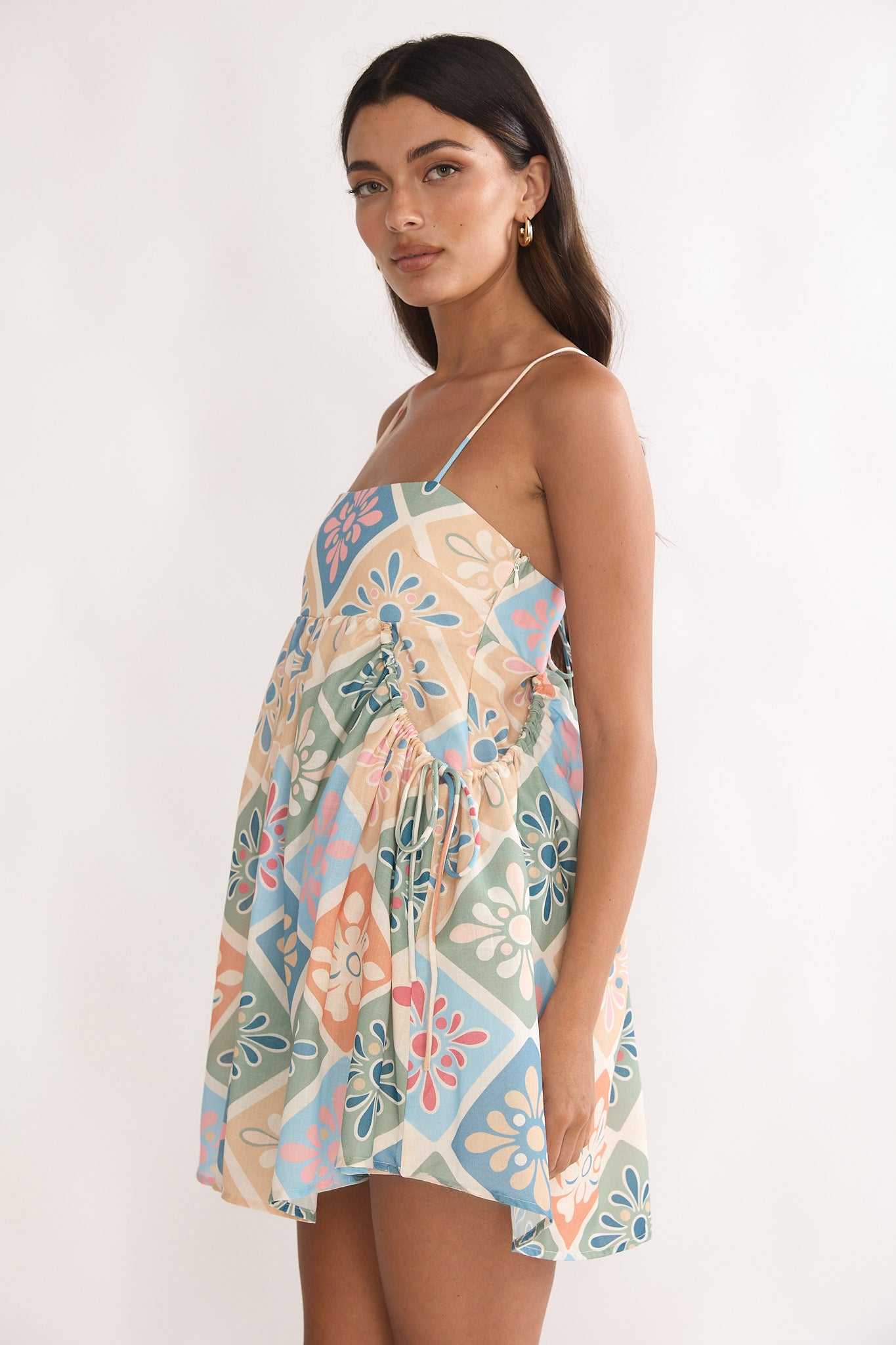 Terenza Tied Back Baby Doll Mini Dress Green Multi by Selfie Leslie Australia