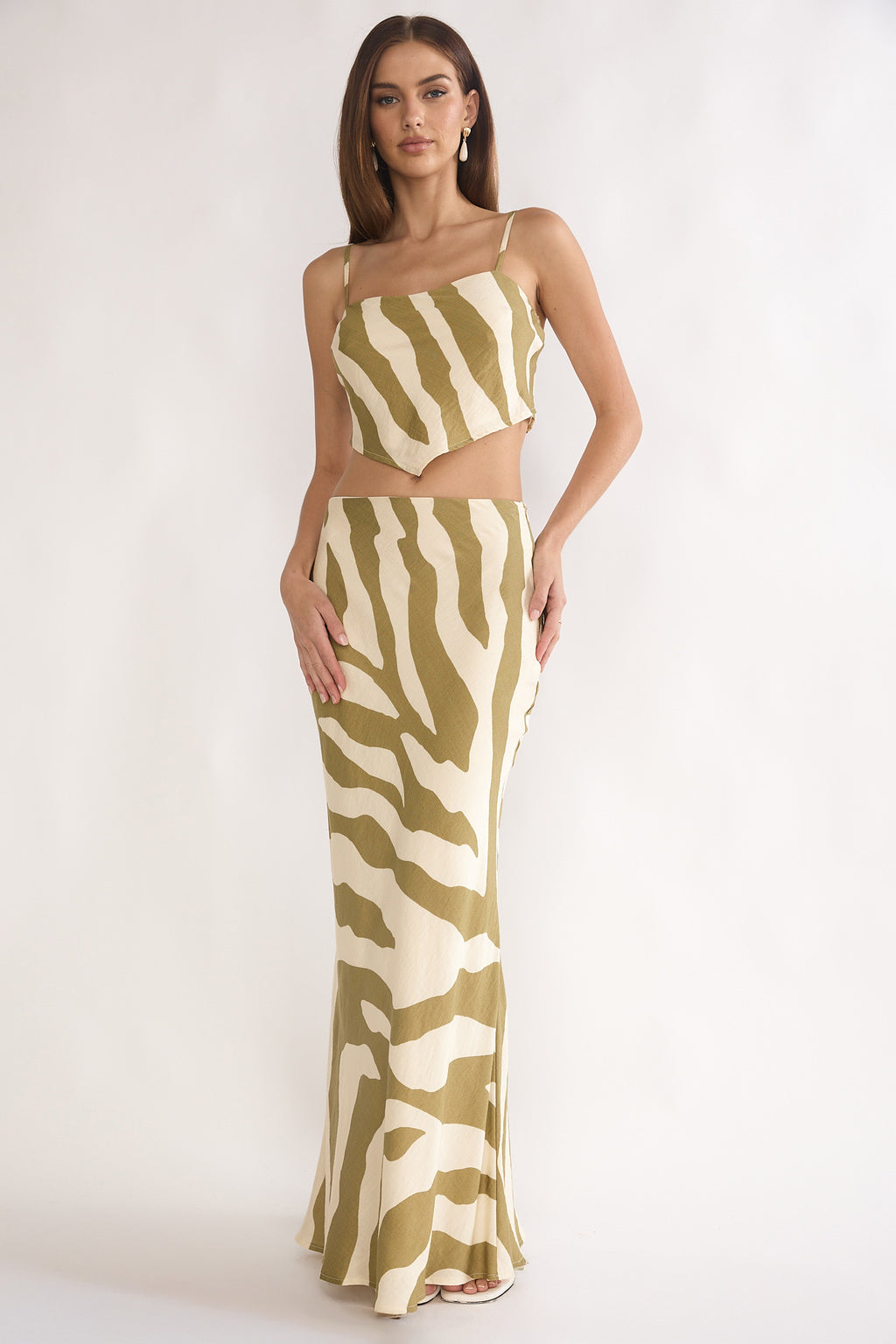 Blythe Maxi Skirt Zebra Khaki by Selfie Leslie Australia