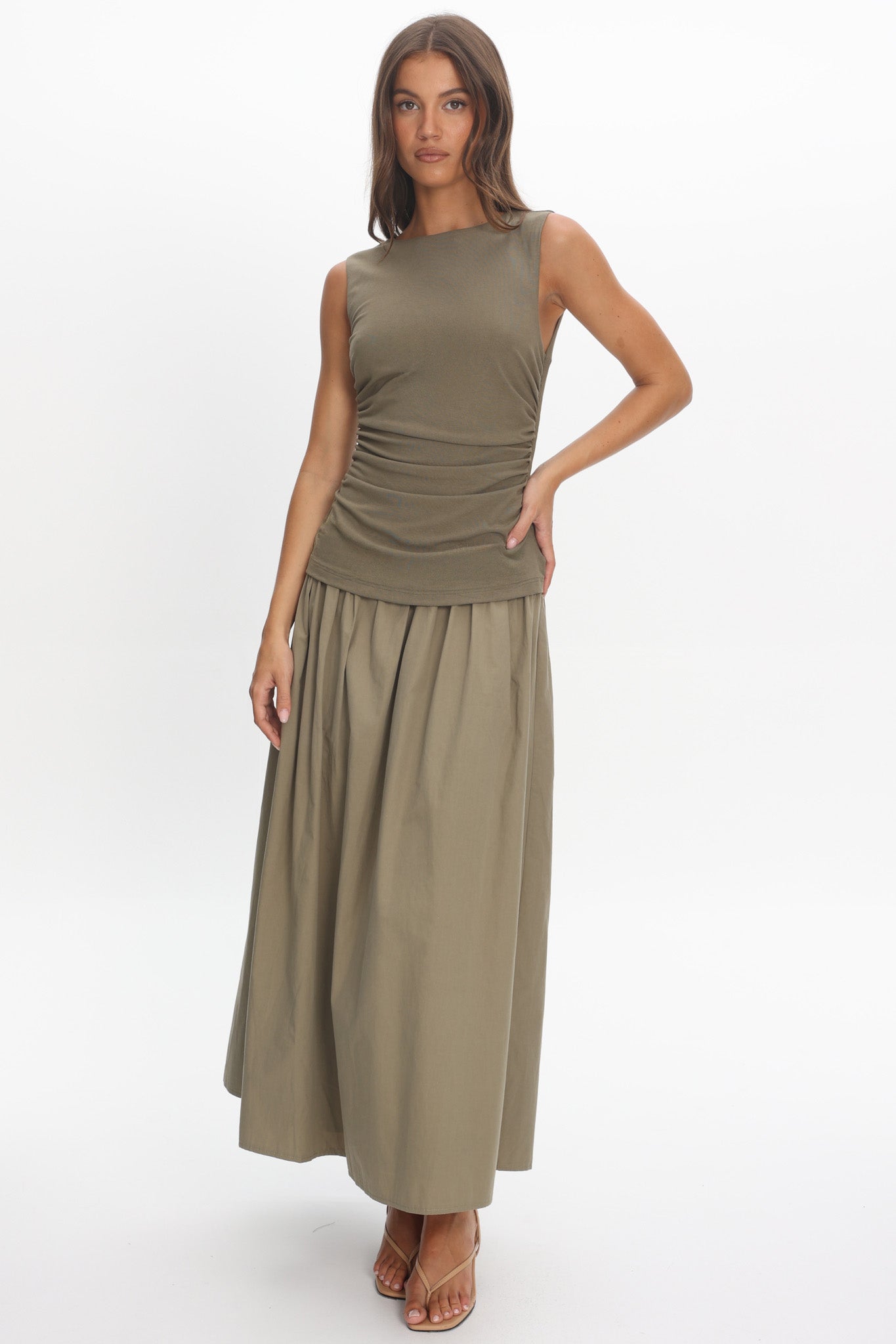 Keeeva Boatneck Maxi Dress Light Khaki by Selfie Leslie Australia
