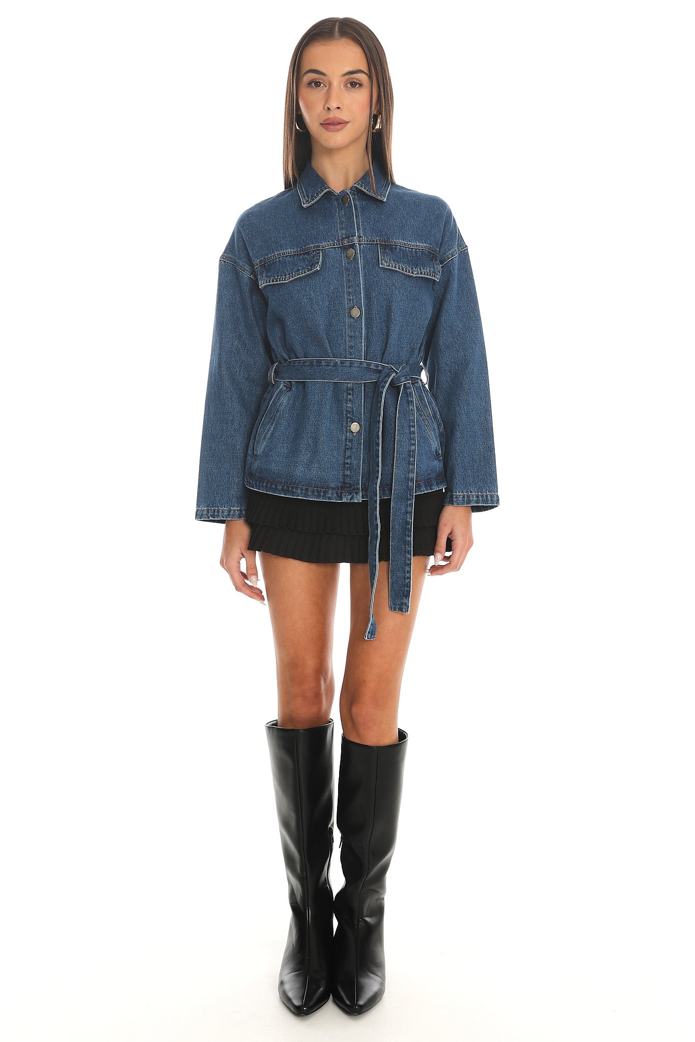 Atlassa Belted Jacket Denim Blue