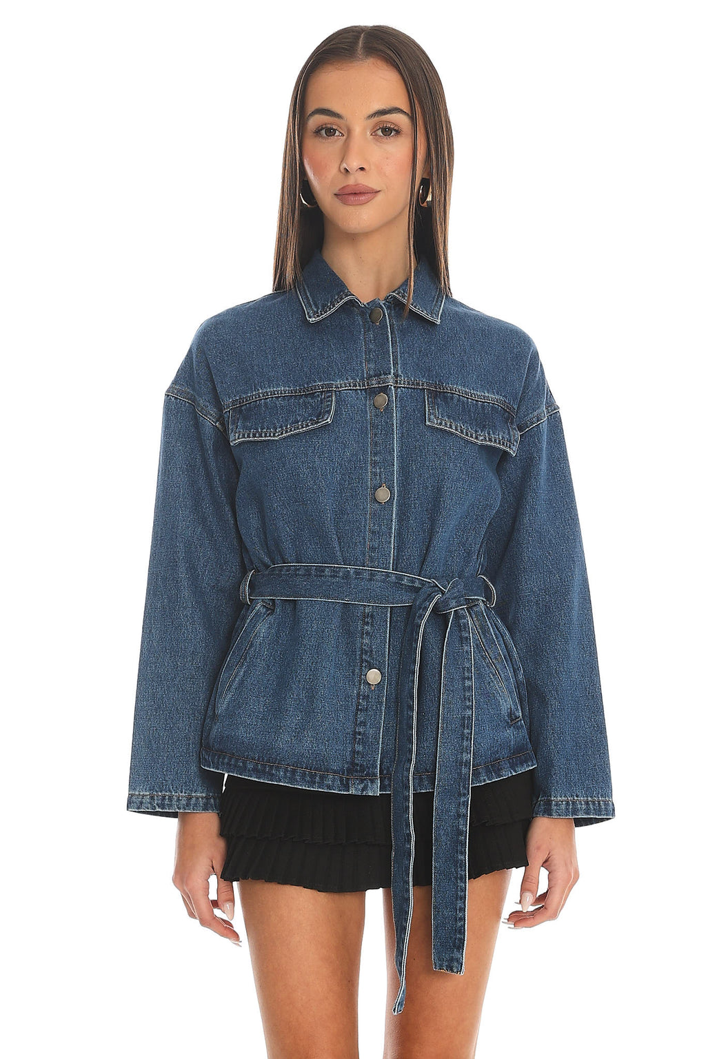 Atlassa Belted Jacket Denim Blue