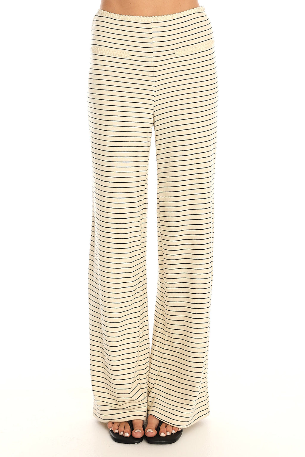 Halina Rope Trim Pants Stripe Beige