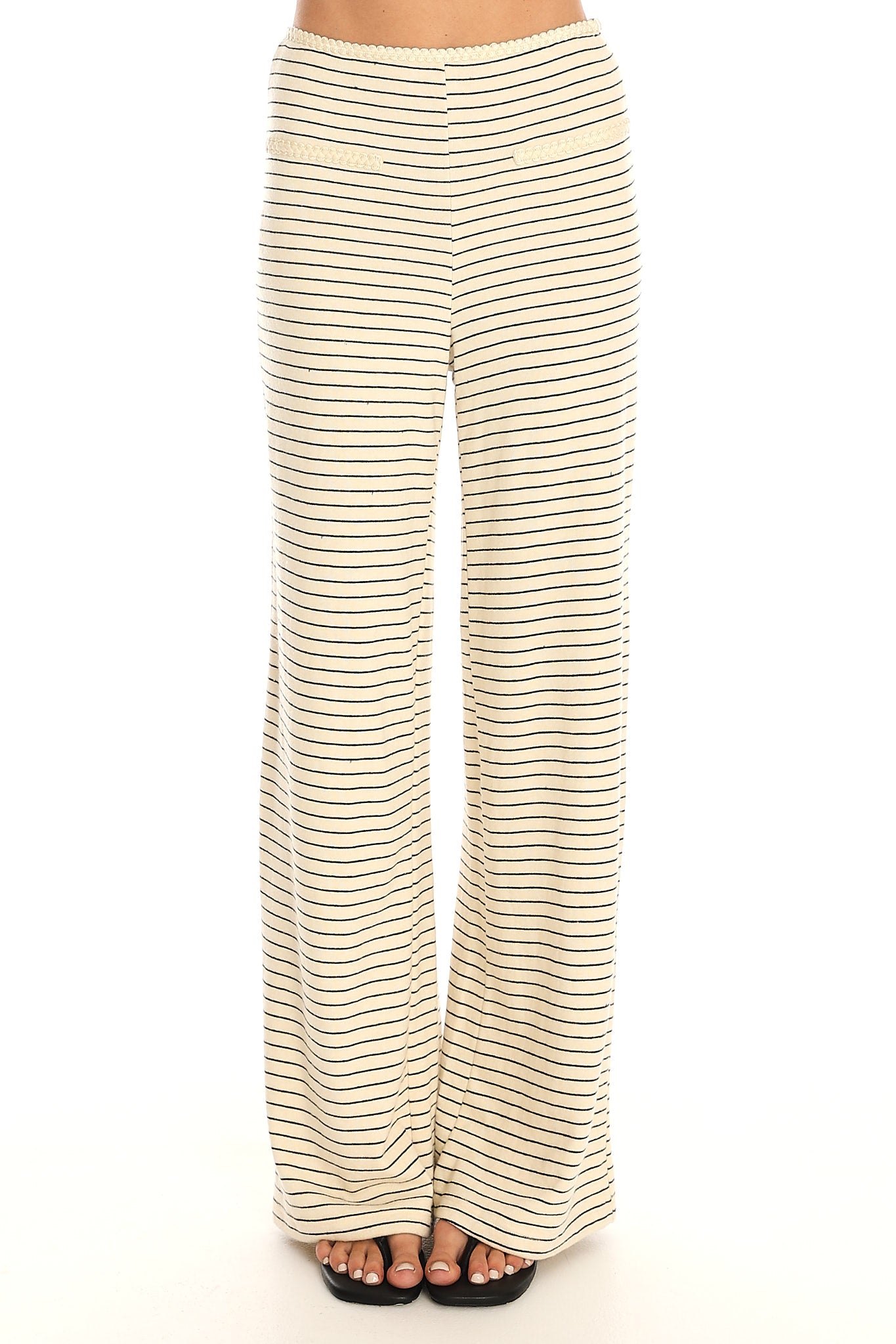 Halina Rope Trim Pants Stripe Beige
