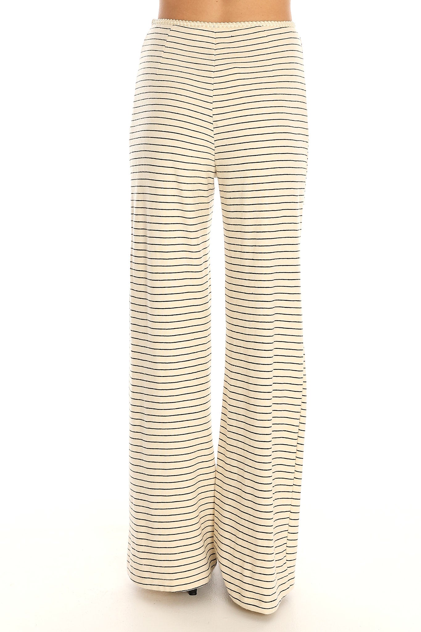 Halina Rope Trim Pants Stripe Beige