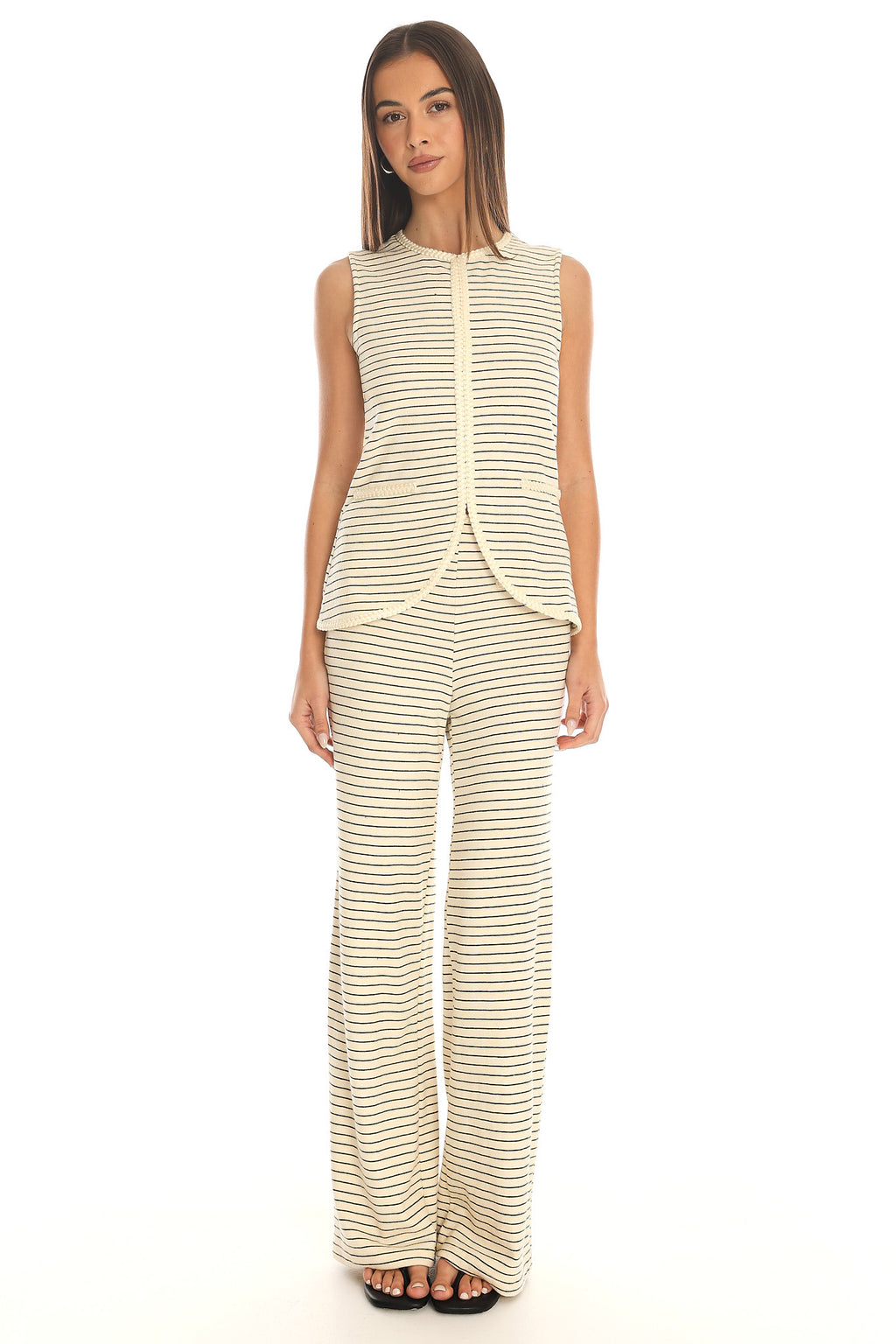 Halina Rope Trim Pants Stripe Beige