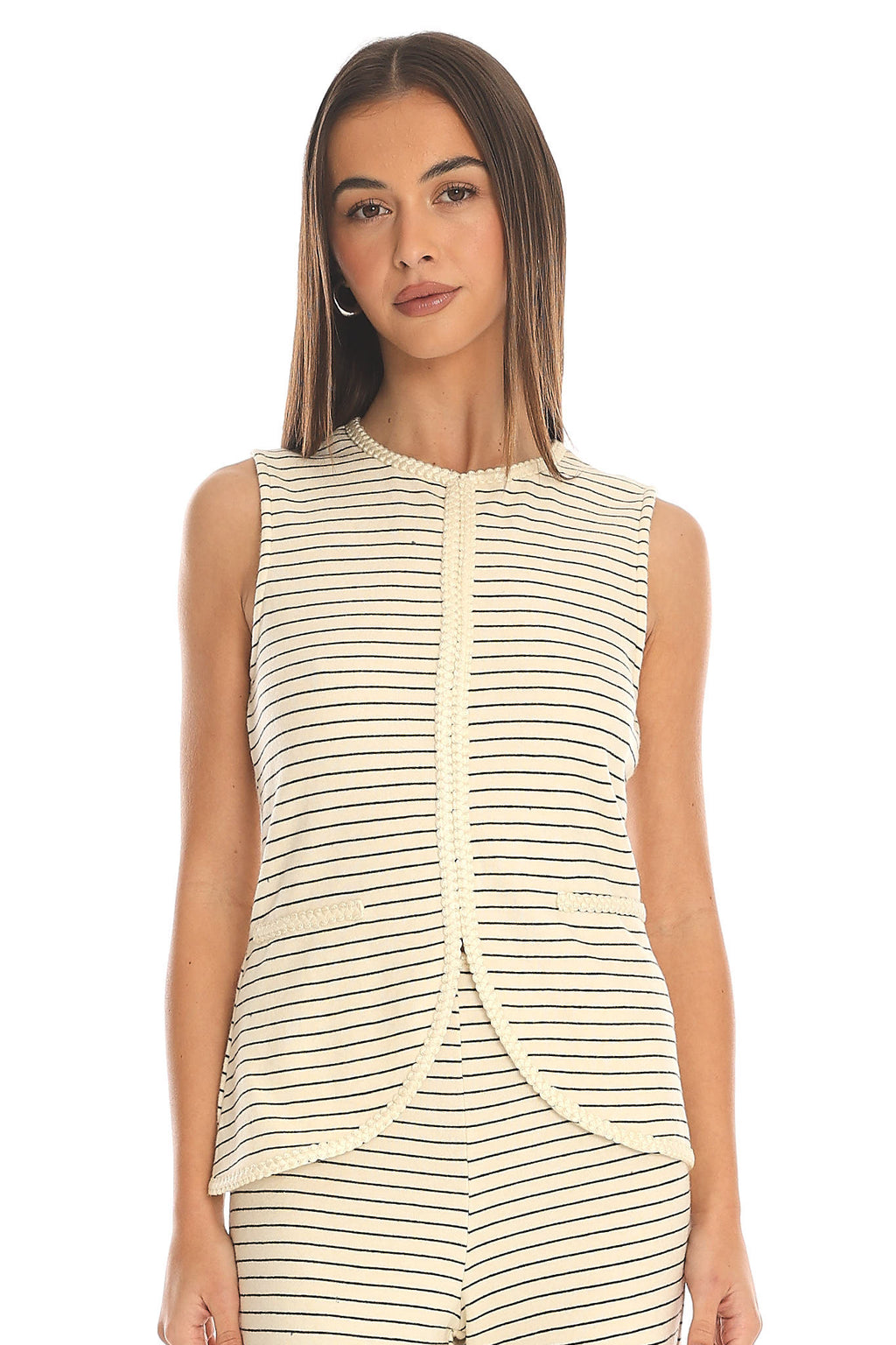 Halina Sleeveless Trim Top Stripe Rope