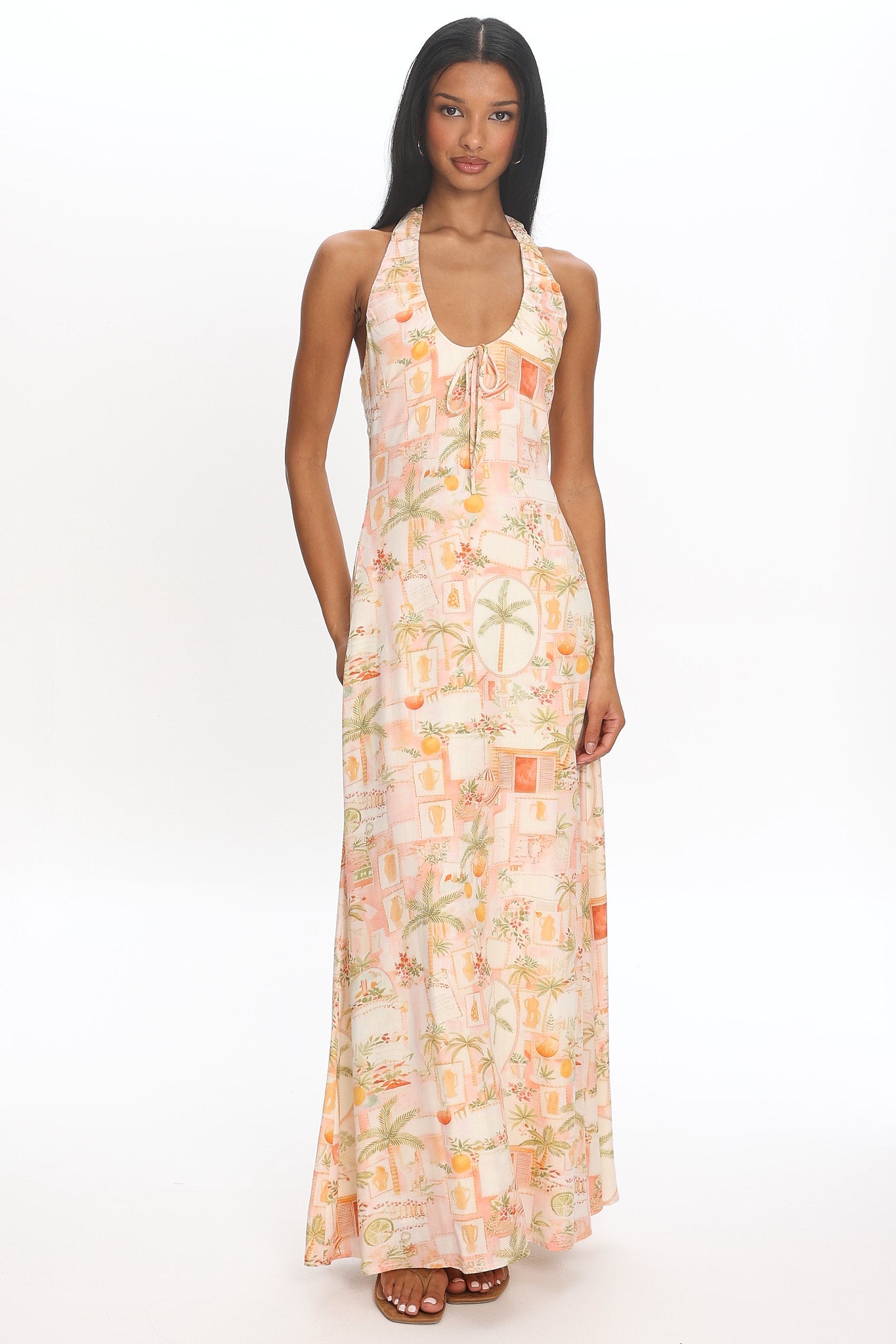 Golden Hour Beach Halterneck Maxi Dress Print Apricot