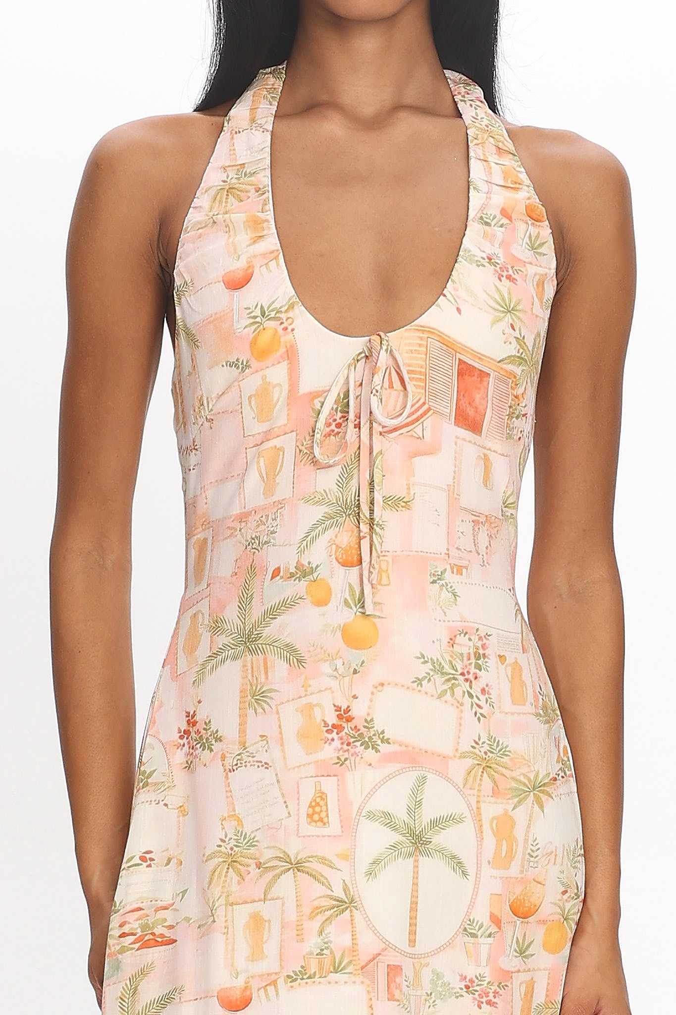 Golden Hour Beach Halterneck Maxi Dress Print Apricot
