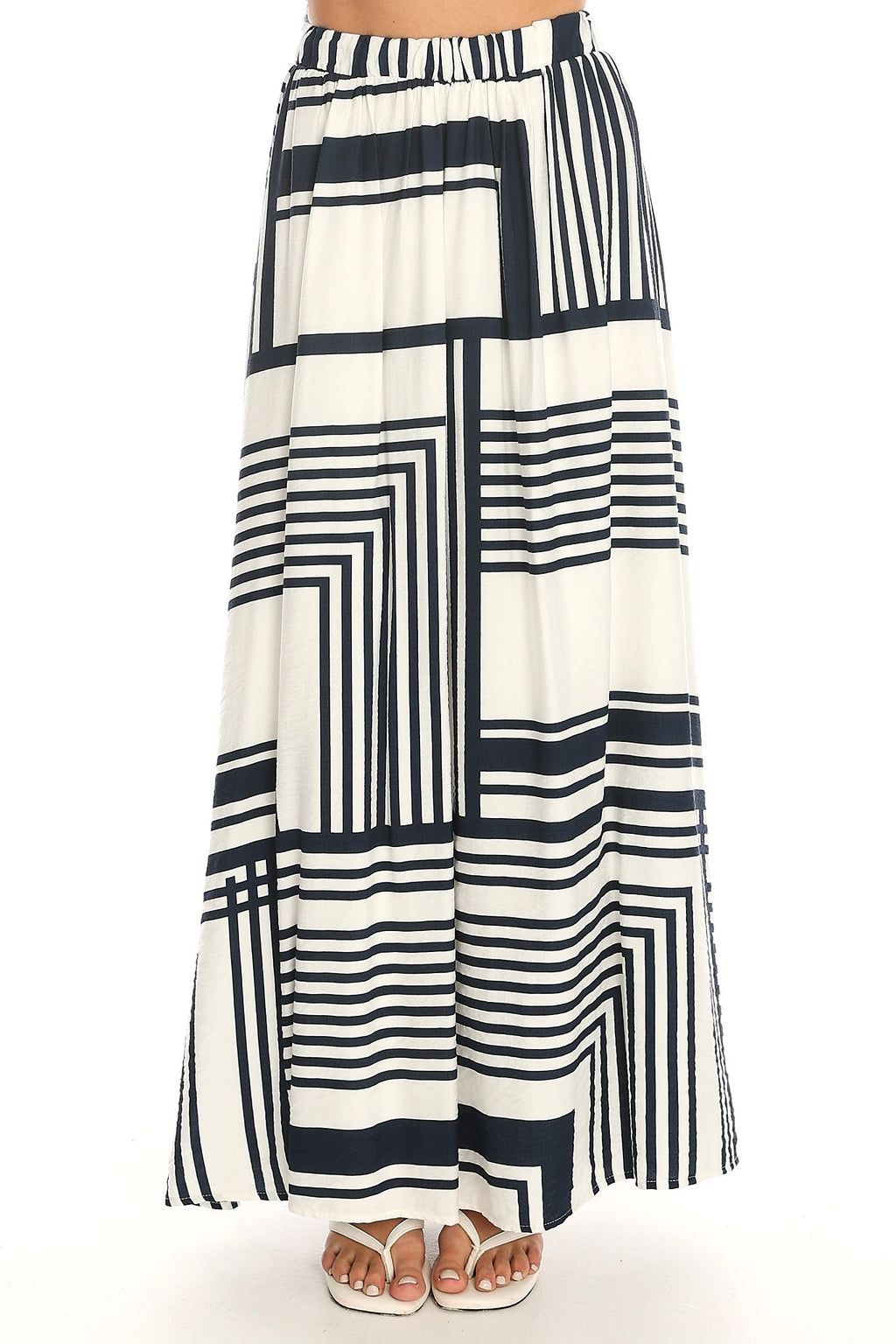Tarrah Elasticated Waist Maxi Skirt Print Navy