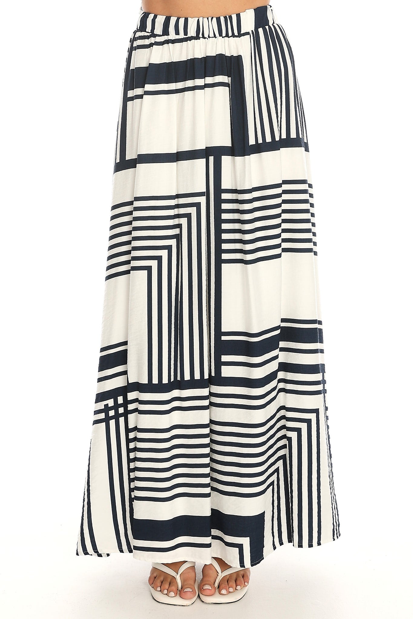 Tarrah Elasticated Waist Maxi Skirt Print Navy