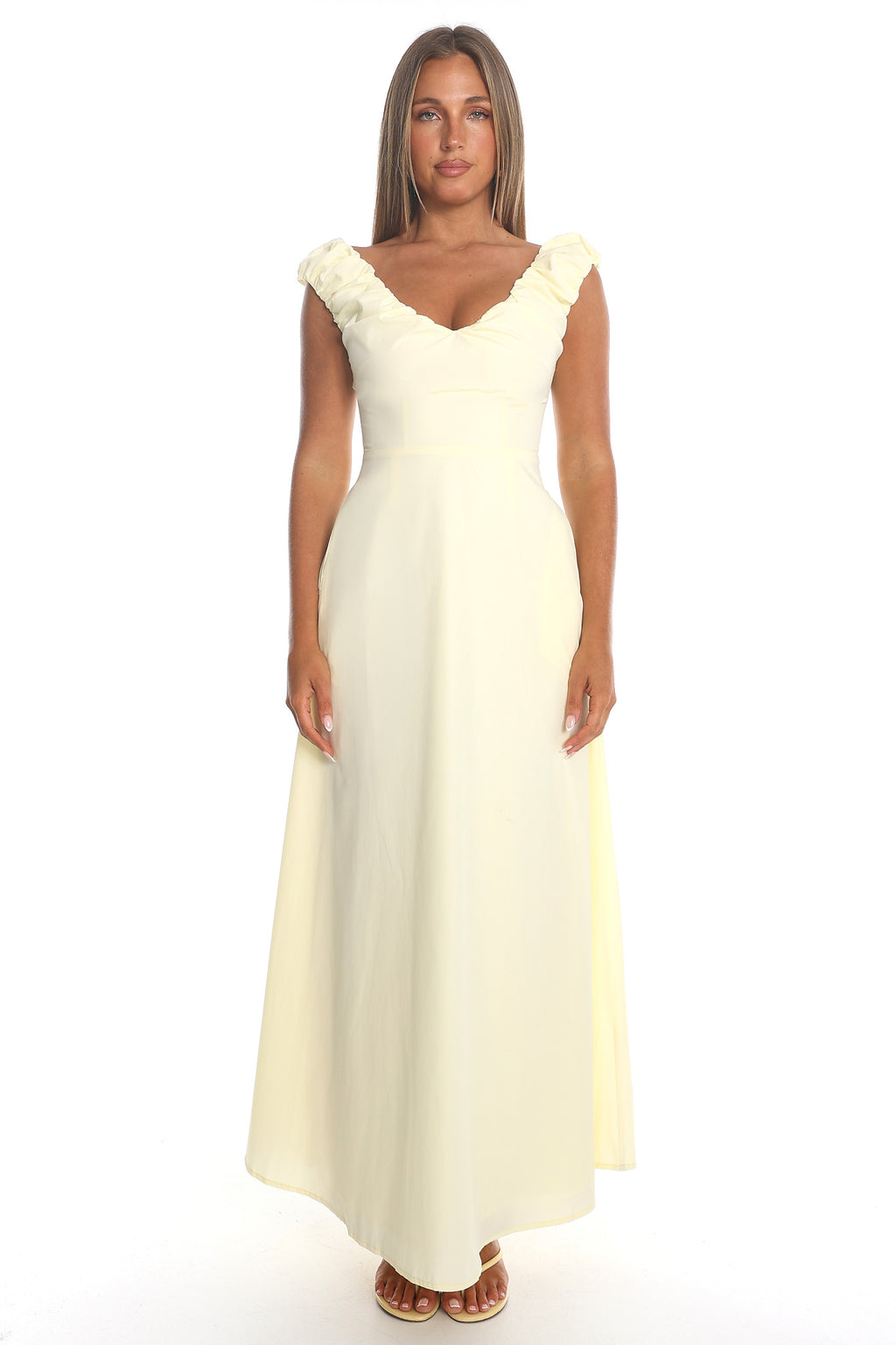 Issi Ruched Shoulder Maxi Dress Soft Butter