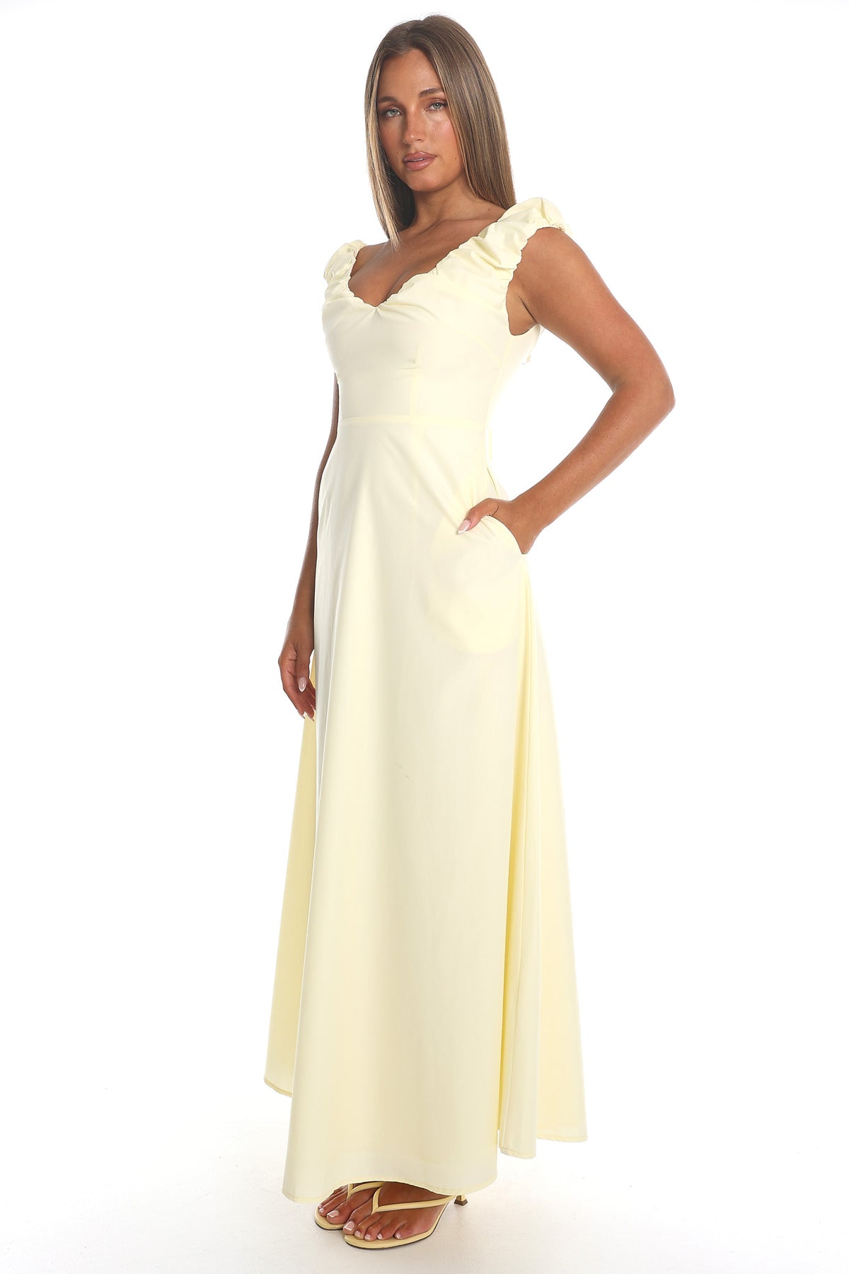 Issi Ruched Shoulder Maxi Dress Soft Butter