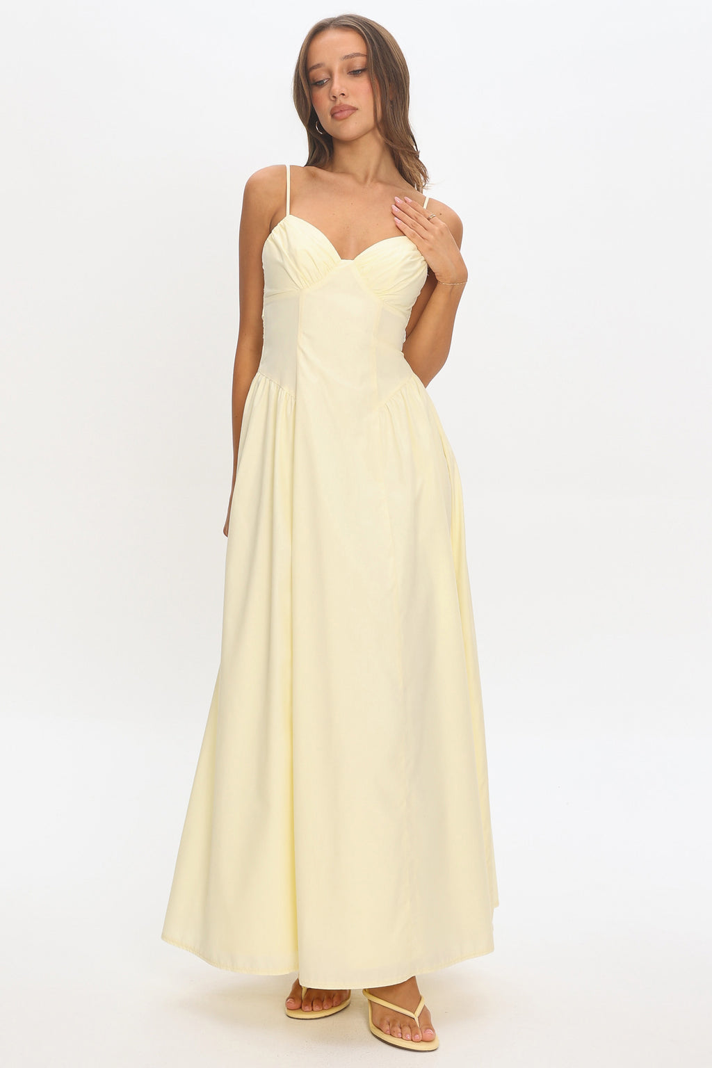 Honeymoon Avenue Twist Maxi Dress Butter Yellow