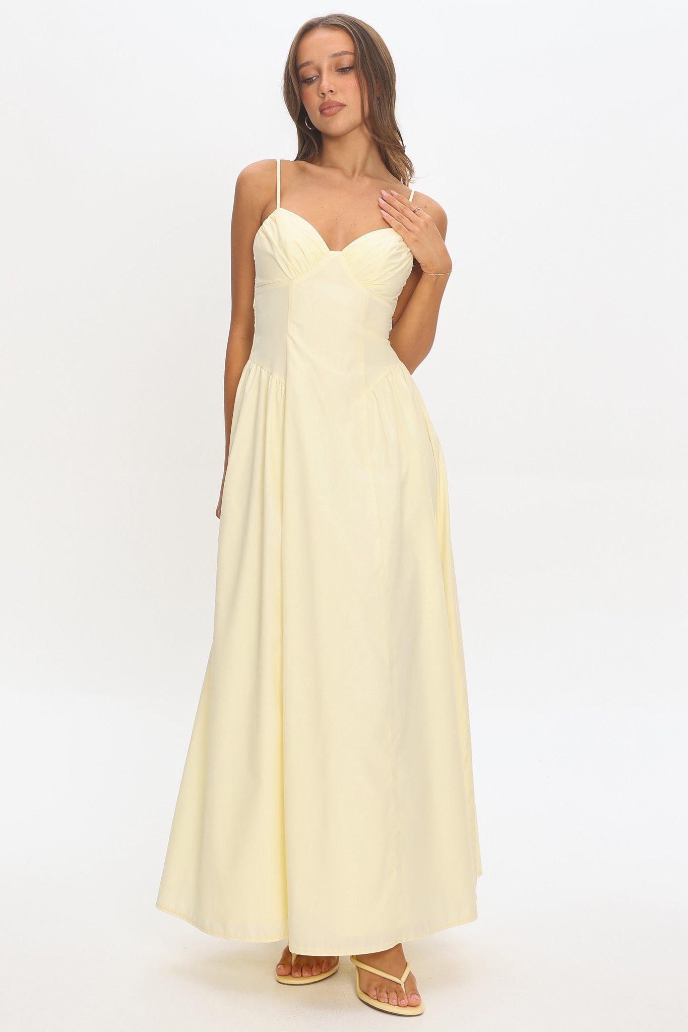 Honeymoon Avenue Twist Maxi Dress Butter Yellow