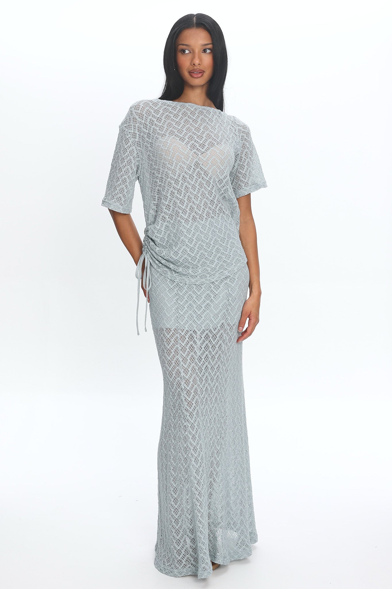 Sidibe Crochet Maxi Skirt Light Blue
