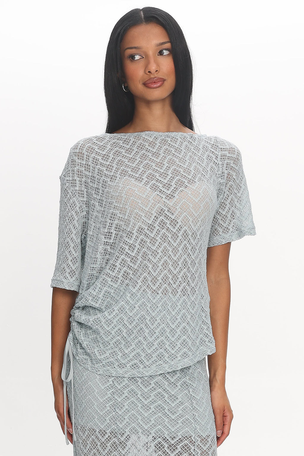 Sidibe Ruched Side Crochet Top Light Blue